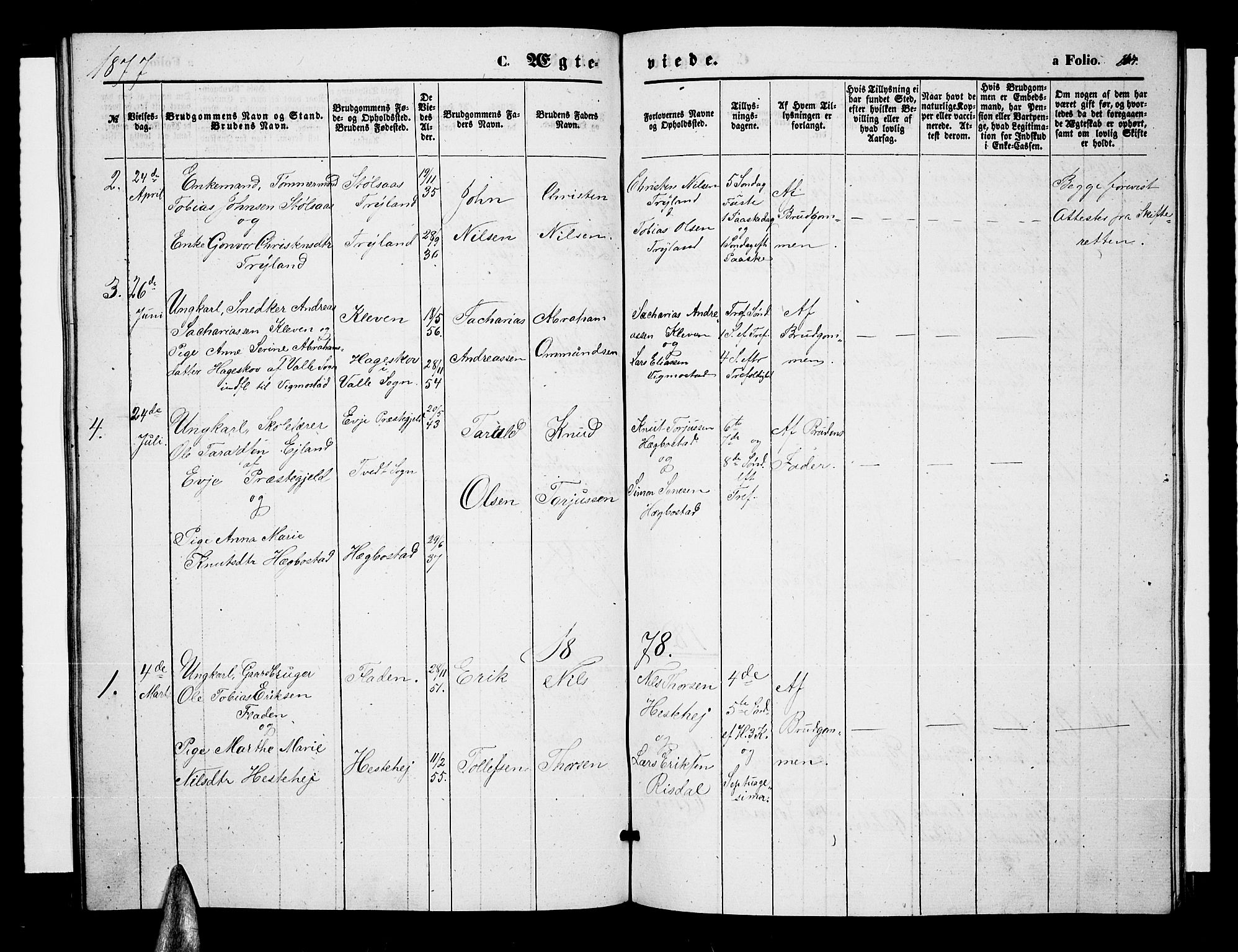 Nord-Audnedal sokneprestkontor, AV/SAK-1111-0032/F/Fb/Fbb/L0002: Parish register (copy) no. B 2, 1859-1882, p. 164