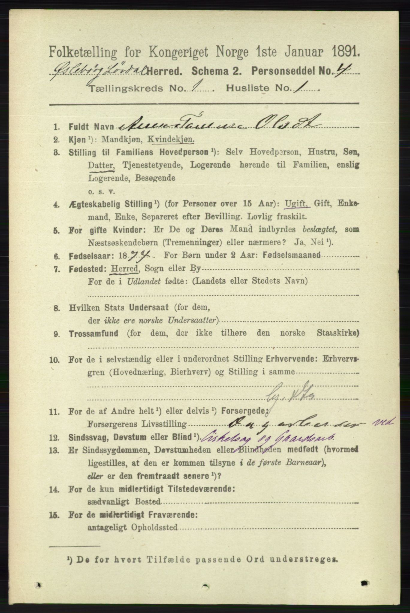 RA, 1891 census for 1021 Øyslebø og Laudal, 1891, p. 83