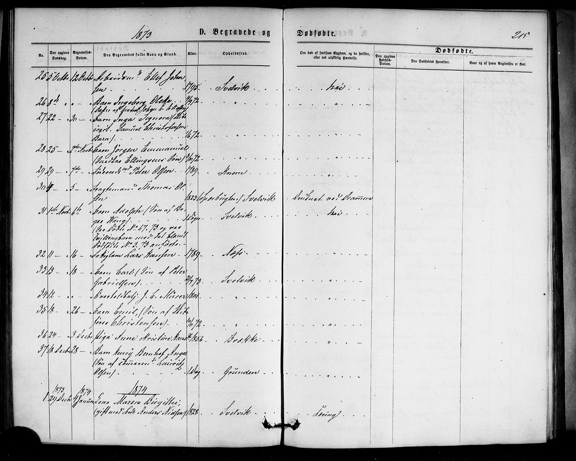 Strømm kirkebøker, AV/SAKO-A-322/F/Fa/L0002: Parish register (official) no. I 2, 1870-1877, p. 215