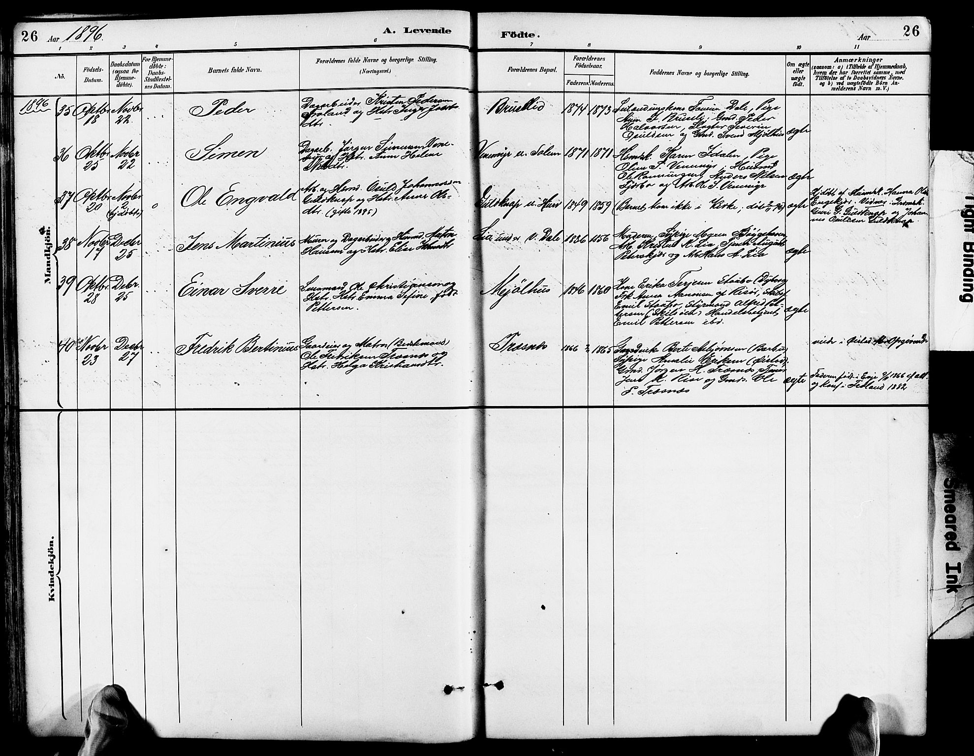 Froland sokneprestkontor, SAK/1111-0013/F/Fb/L0010: Parish register (copy) no. B 10, 1893-1920, p. 26