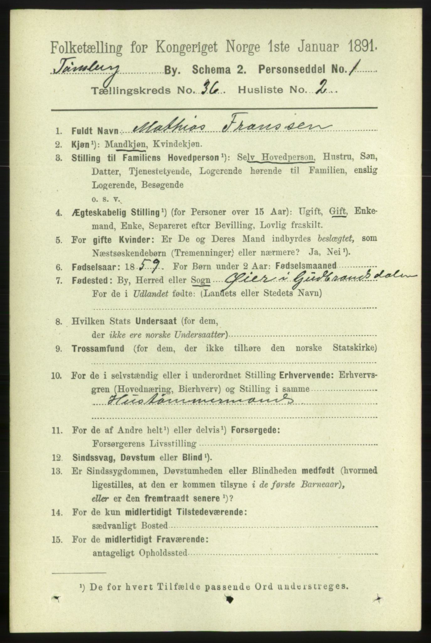 RA, 1891 census for 0705 Tønsberg, 1891, p. 7880