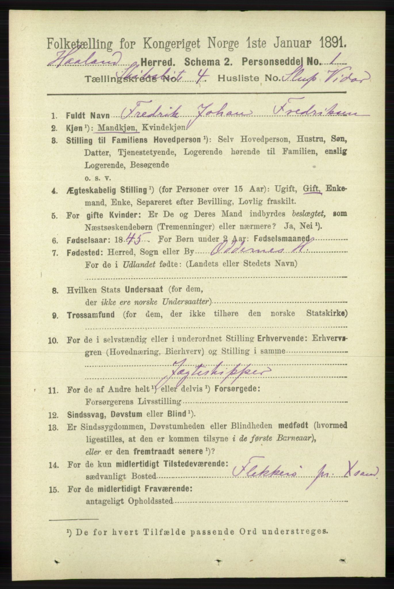 RA, 1891 census for 1124 Haaland, 1891, p. 4091