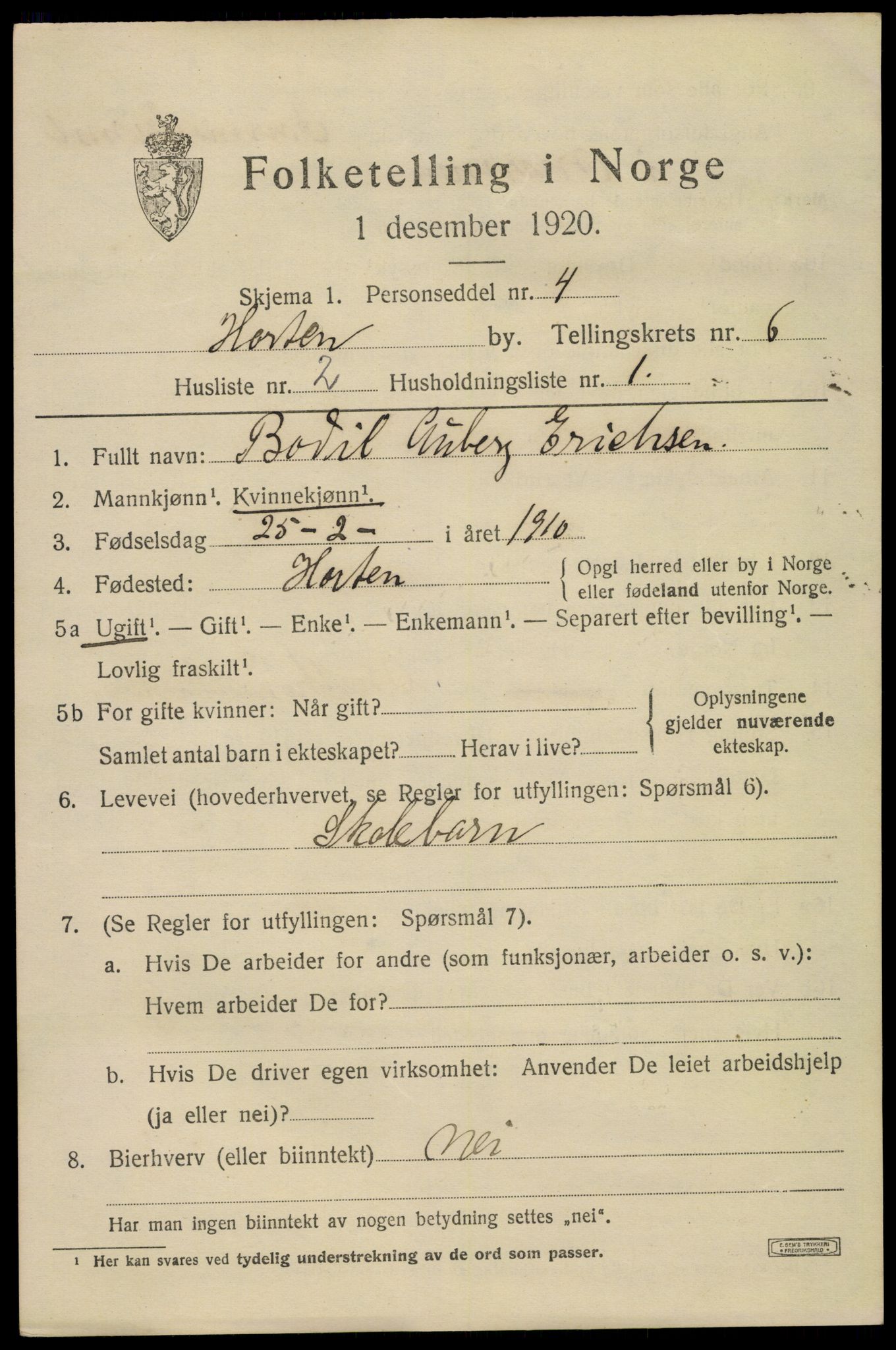 SAKO, 1920 census for Horten, 1920, p. 22285