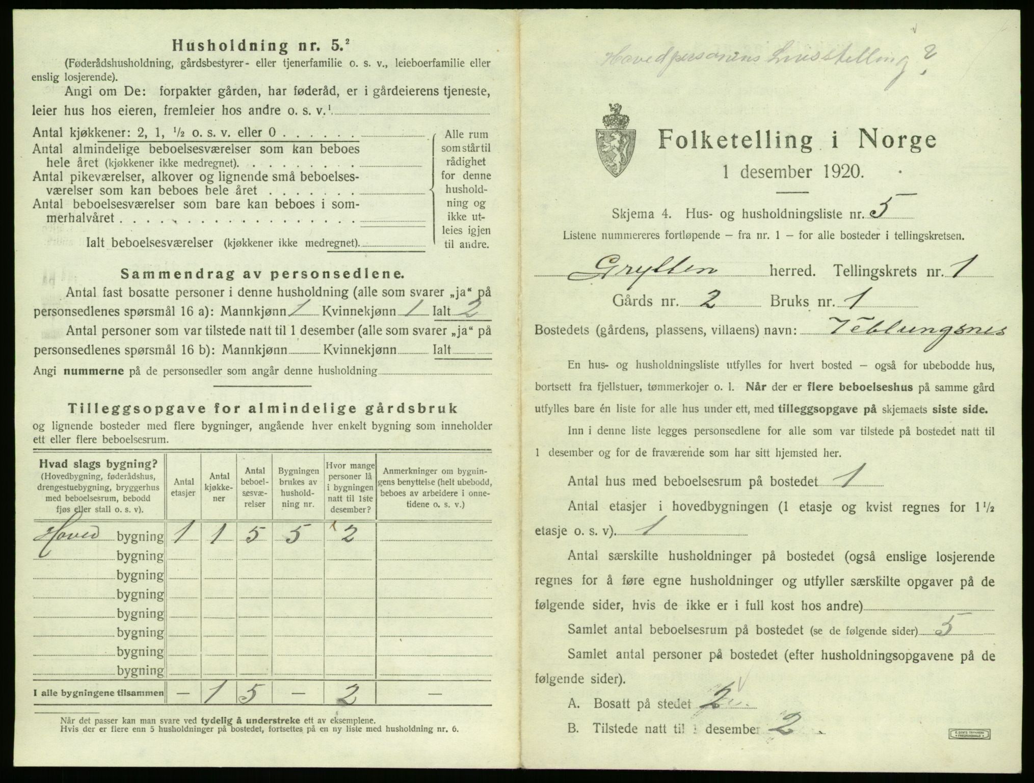 SAT, 1920 census for Grytten, 1920, p. 42