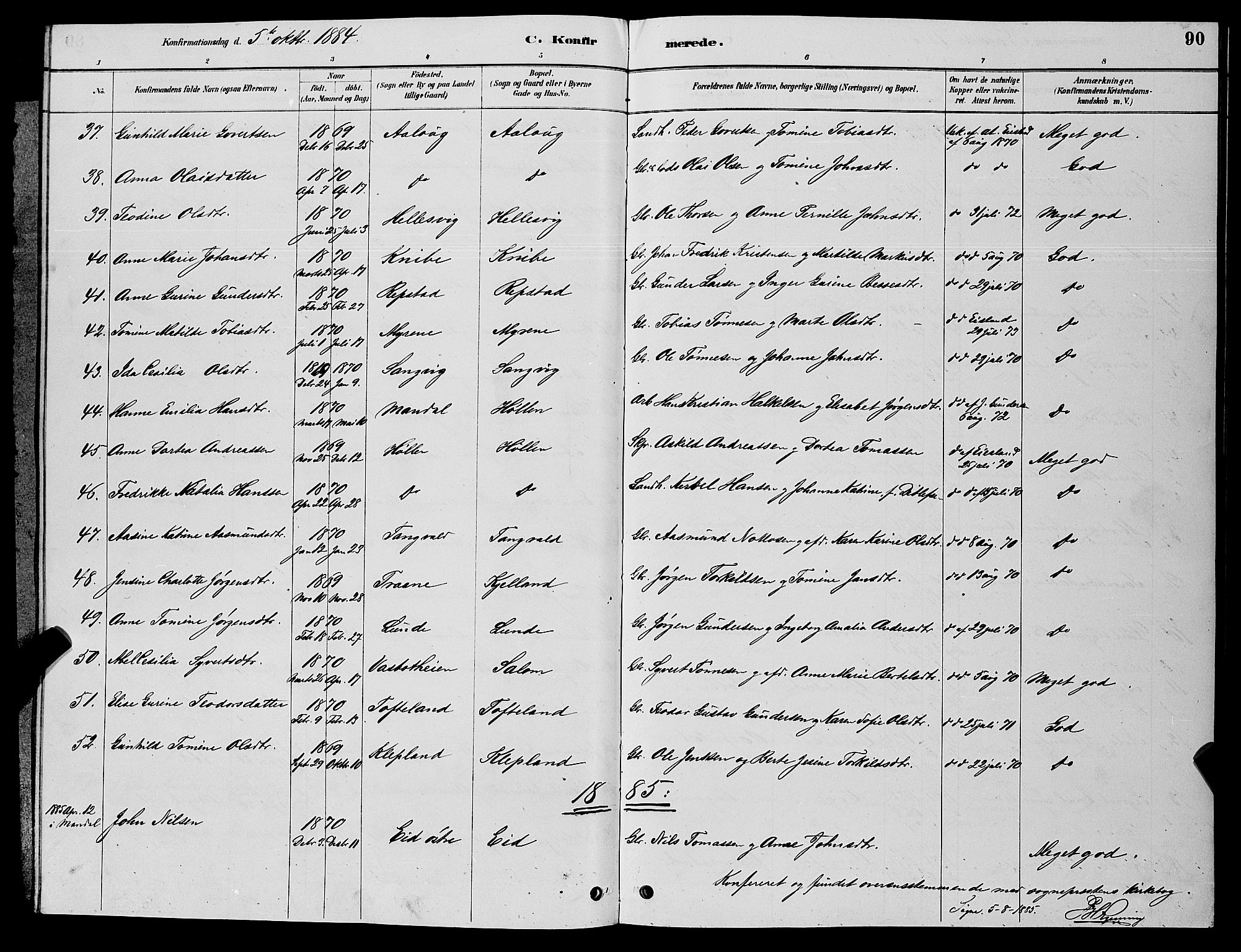 Søgne sokneprestkontor, SAK/1111-0037/F/Fb/Fbb/L0005: Parish register (copy) no. B 5, 1884-1891, p. 90