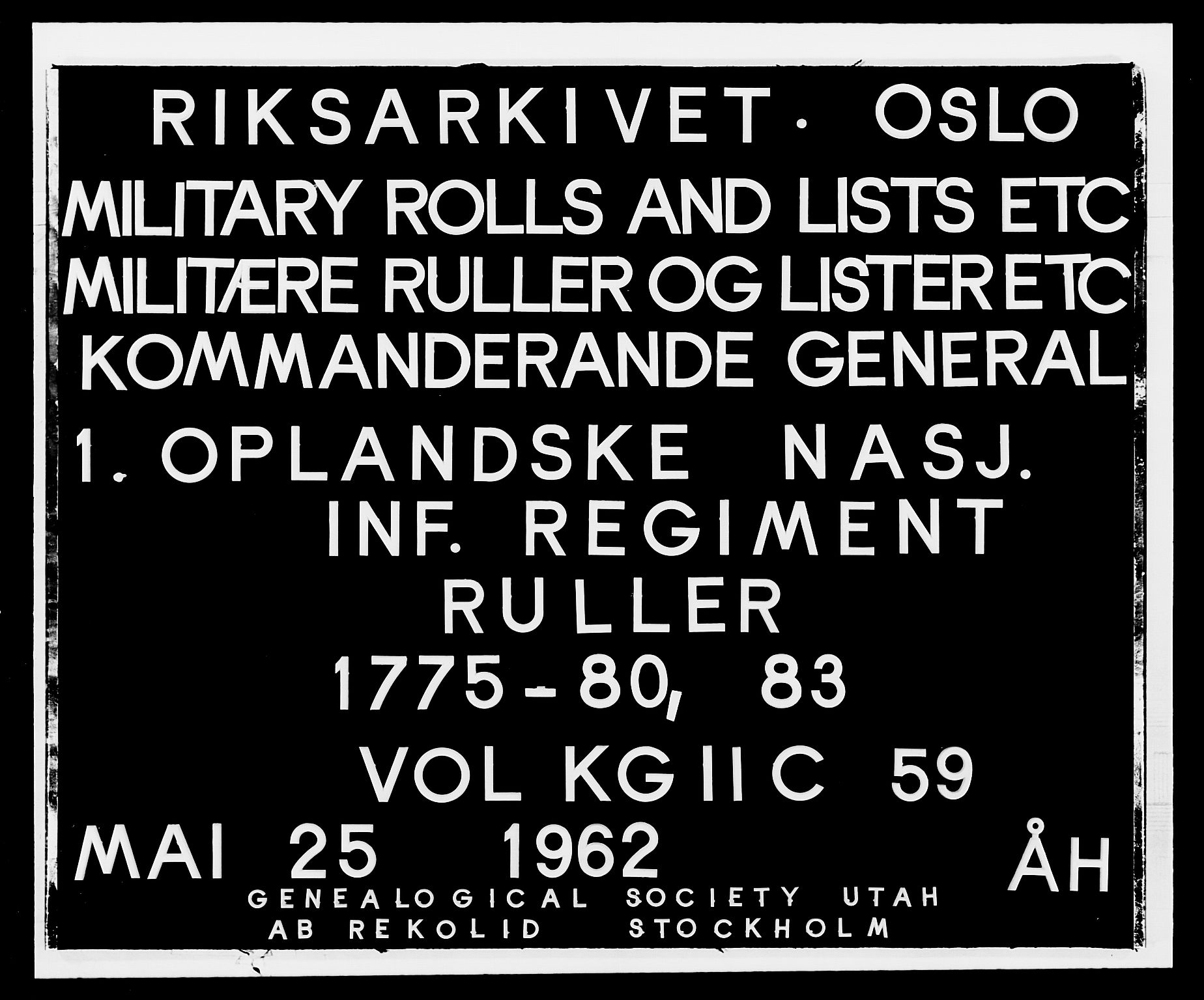 Generalitets- og kommissariatskollegiet, Det kongelige norske kommissariatskollegium, RA/EA-5420/E/Eh/L0059: 1. Opplandske nasjonale infanteriregiment, 1775-1783, p. 1
