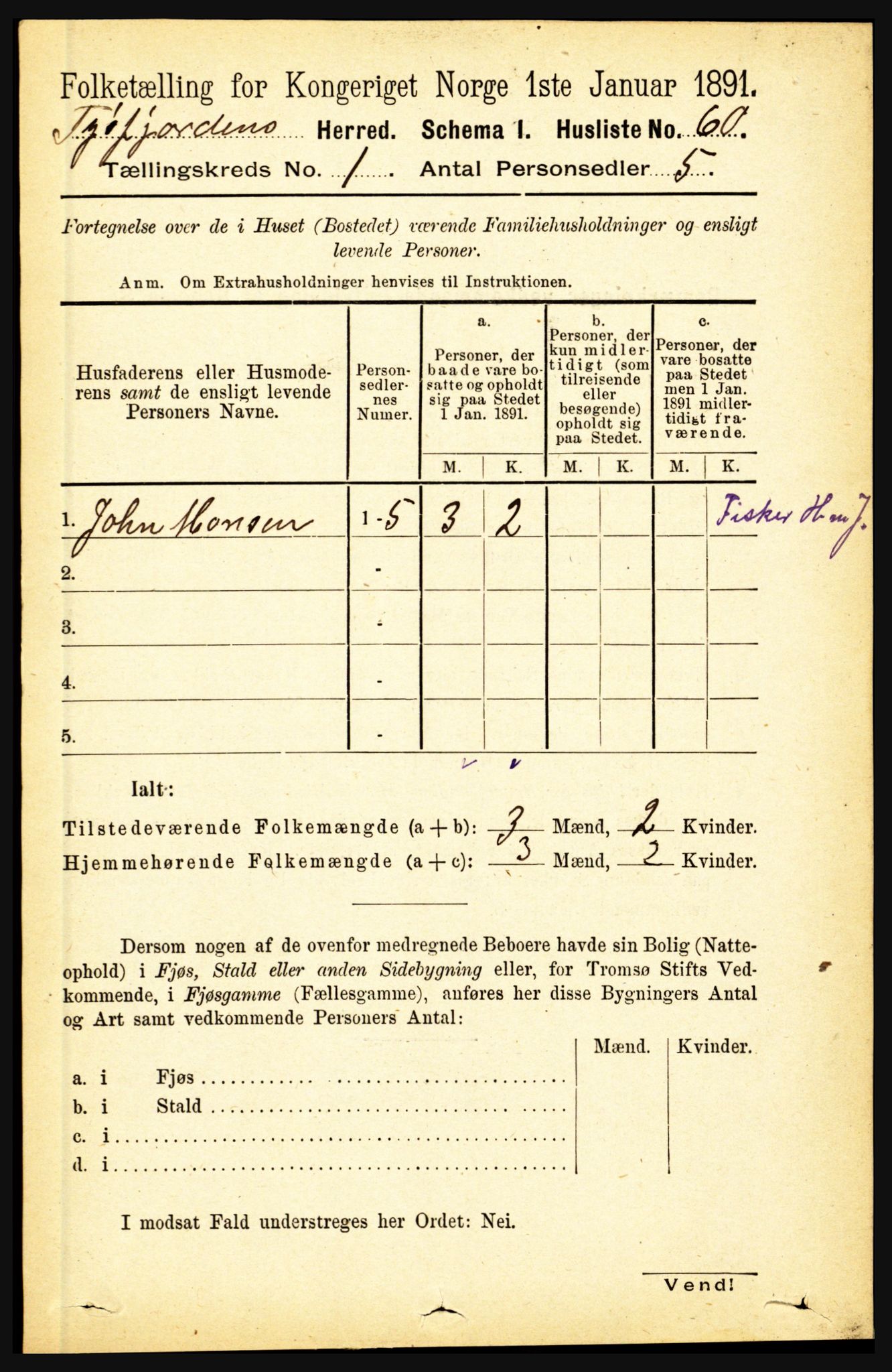 RA, 1891 census for 1850 Tysfjord, 1891, p. 75