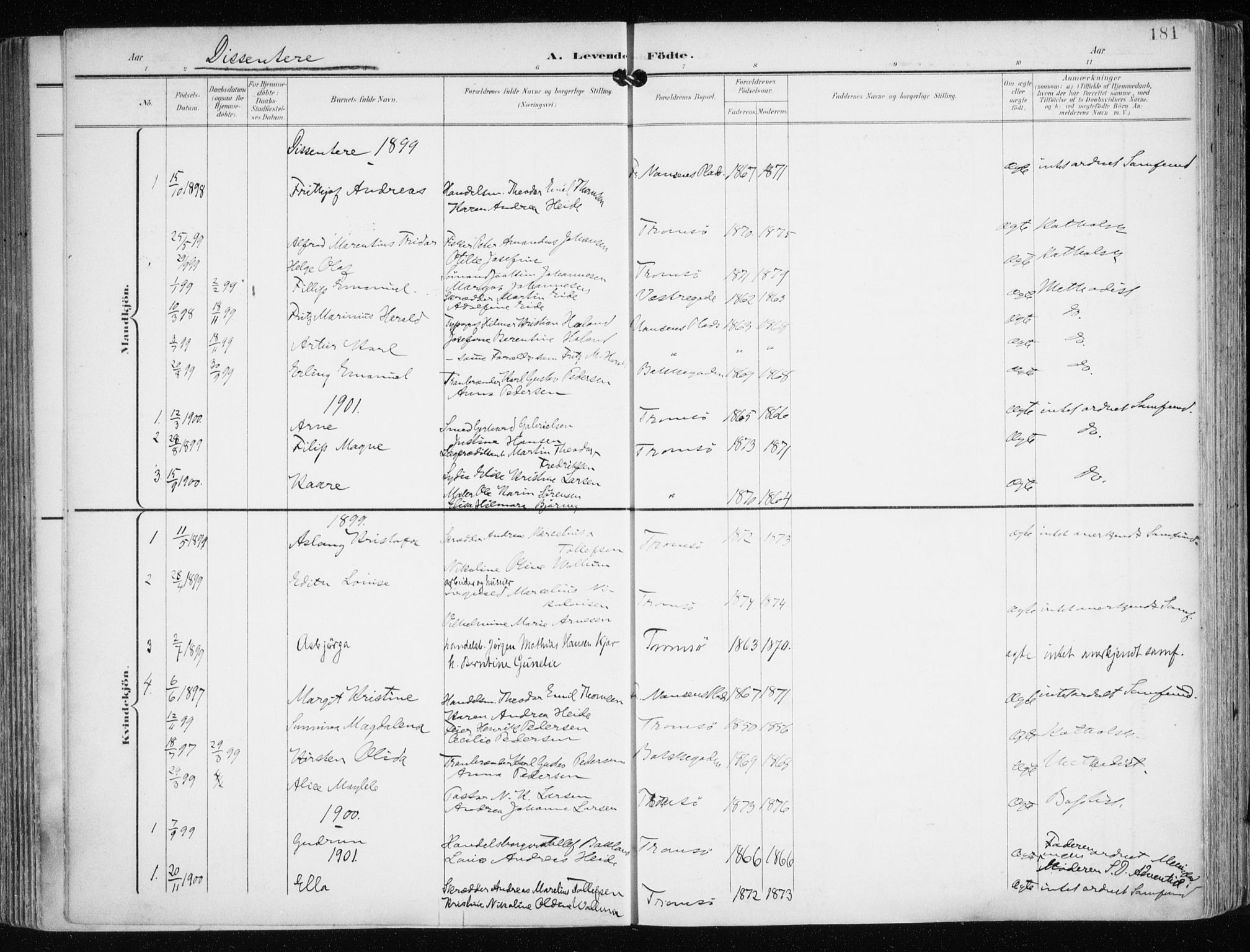 Tromsø sokneprestkontor/stiftsprosti/domprosti, AV/SATØ-S-1343/G/Ga/L0016kirke: Parish register (official) no. 16, 1899-1906, p. 181