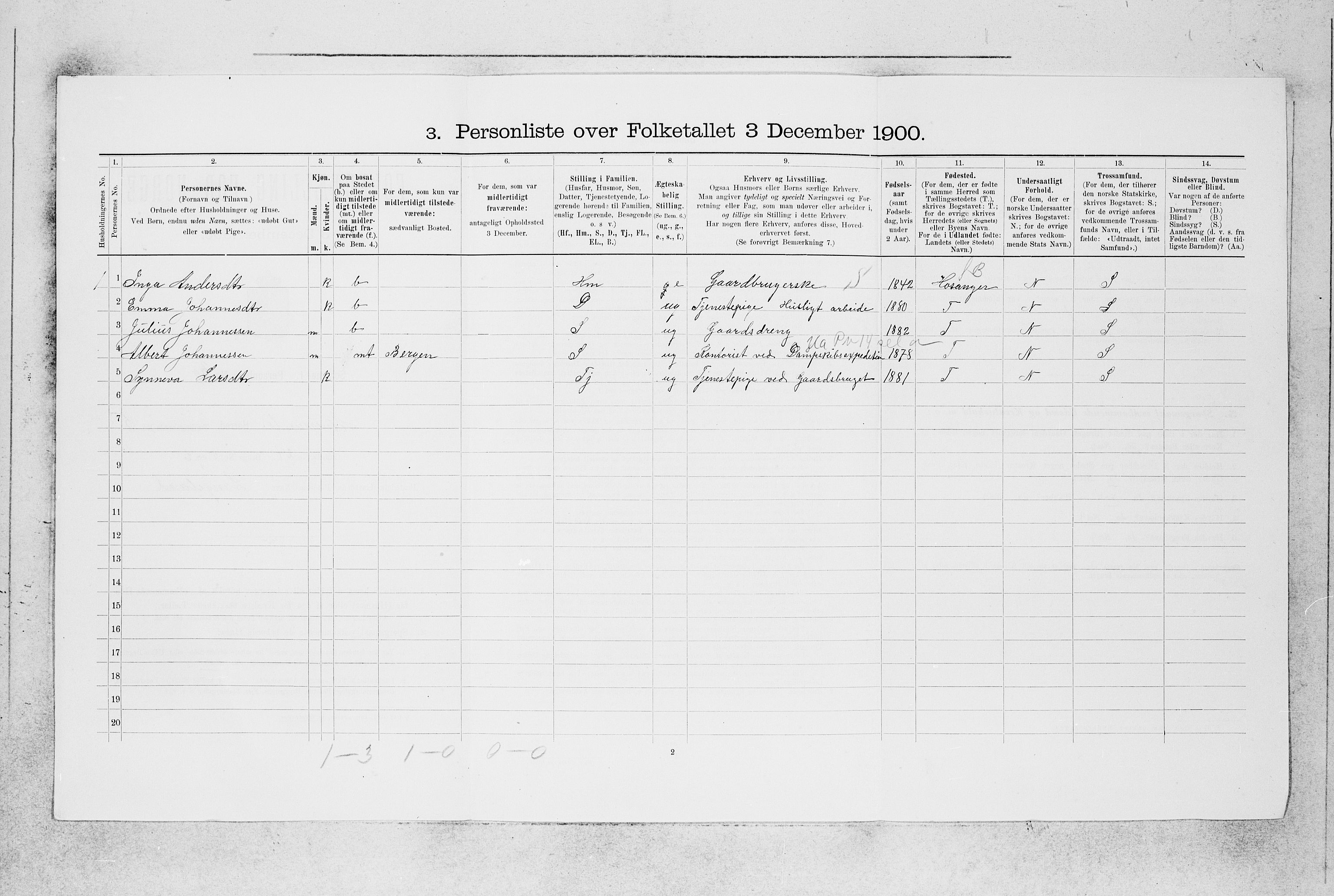 SAB, 1900 census for Alversund, 1900, p. 382