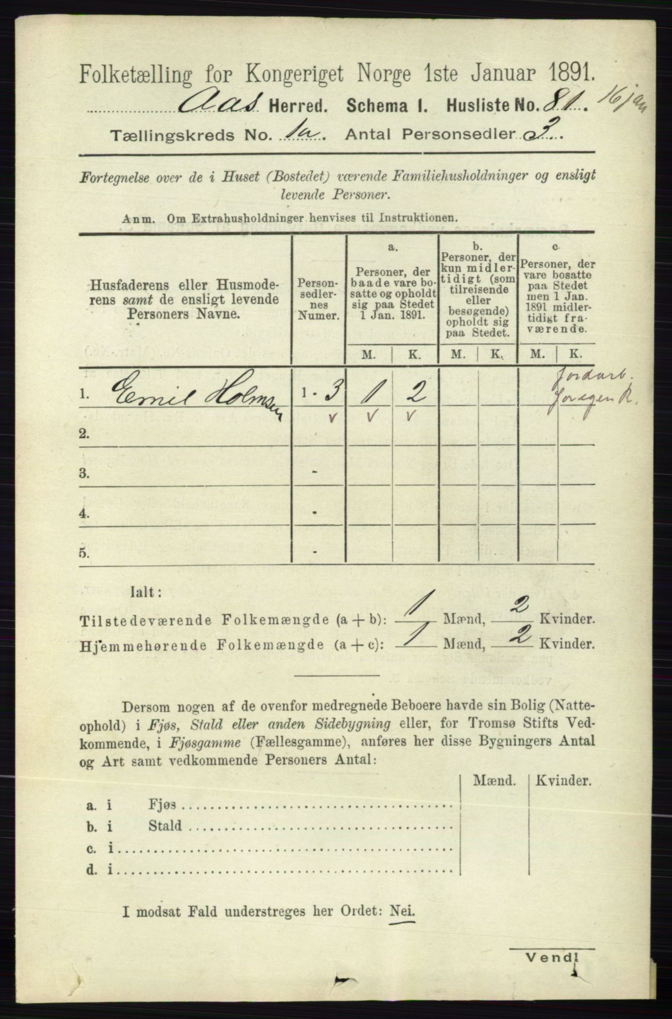 RA, 1891 census for 0214 Ås, 1891, p. 107