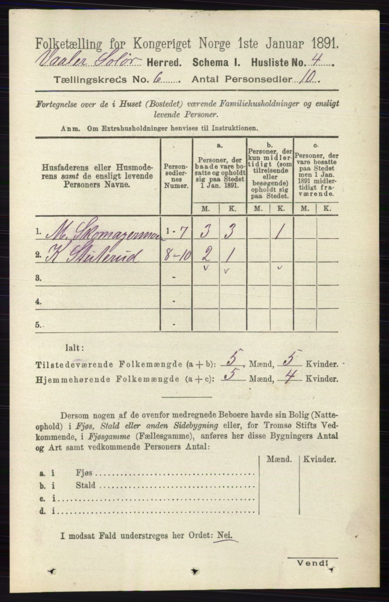 RA, 1891 census for 0426 Våler, 1891, p. 2396