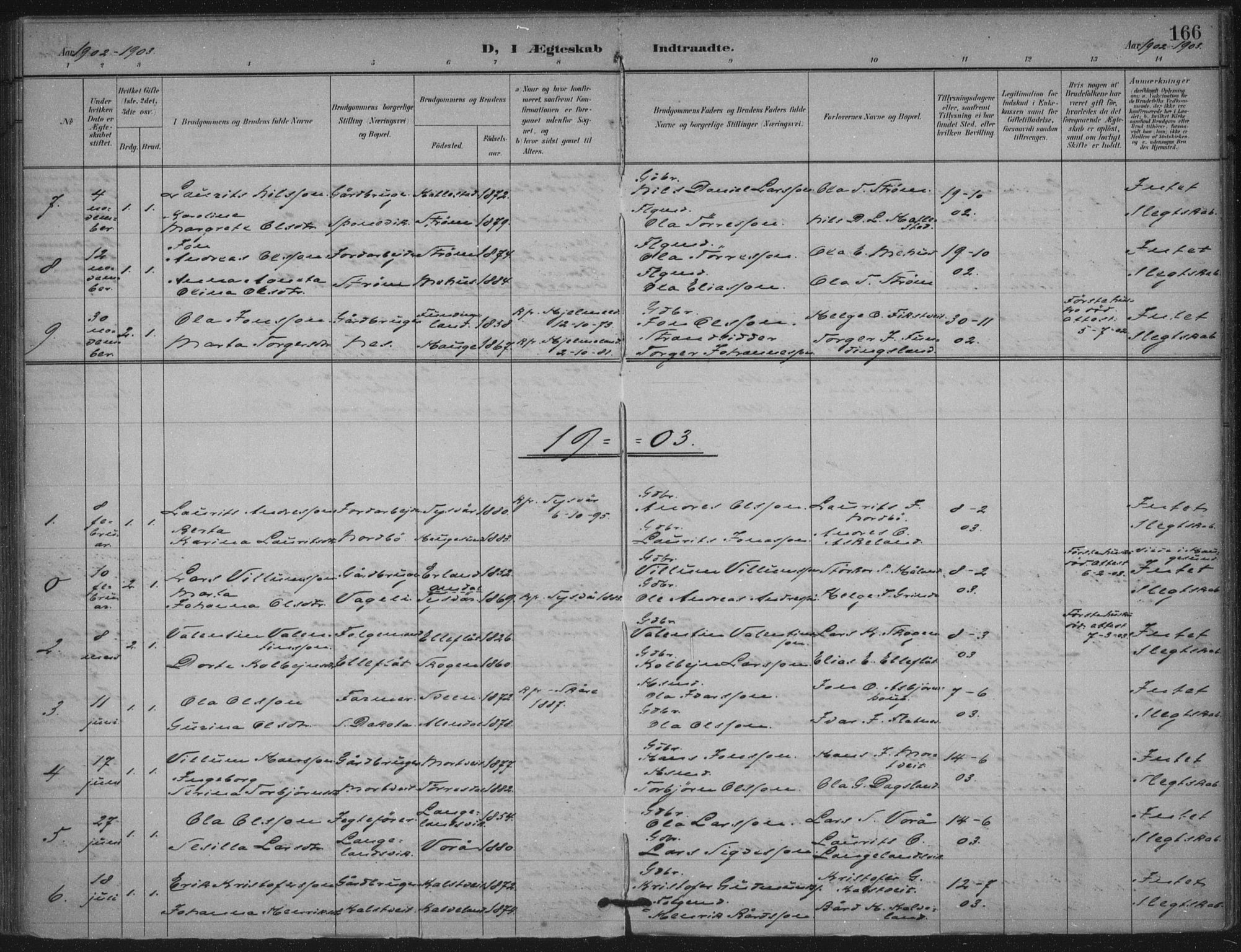 Skjold sokneprestkontor, SAST/A-101847/H/Ha/Haa/L0011: Parish register (official) no. A 11, 1897-1914, p. 166