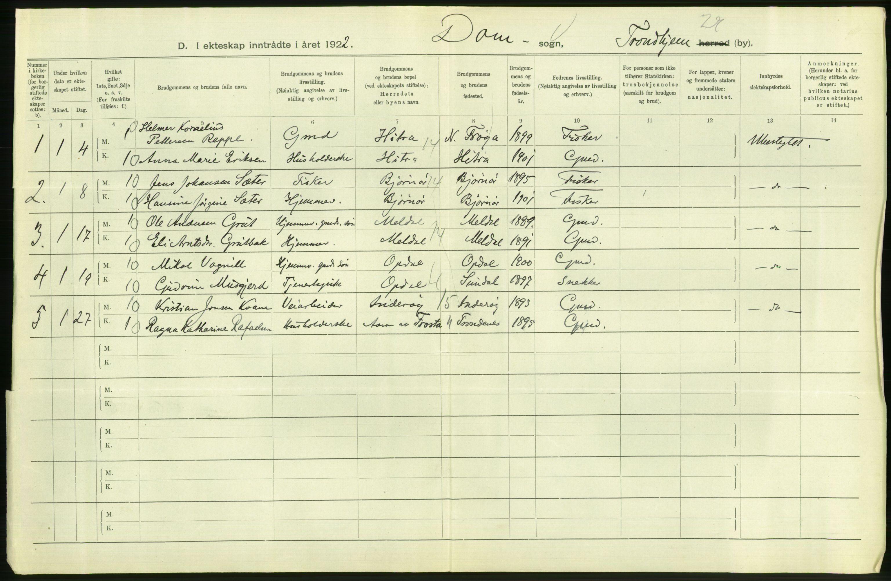 Statistisk sentralbyrå, Sosiodemografiske emner, Befolkning, AV/RA-S-2228/D/Df/Dfc/Dfcb/L0040: Trondheim: Gifte, døde, dødfødte., 1922, p. 80