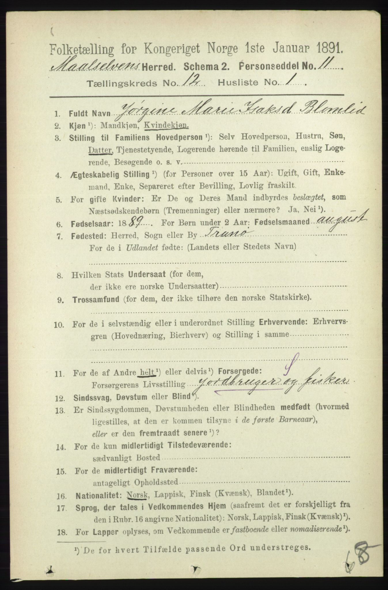 RA, 1891 census for 1924 Målselv, 1891, p. 3799