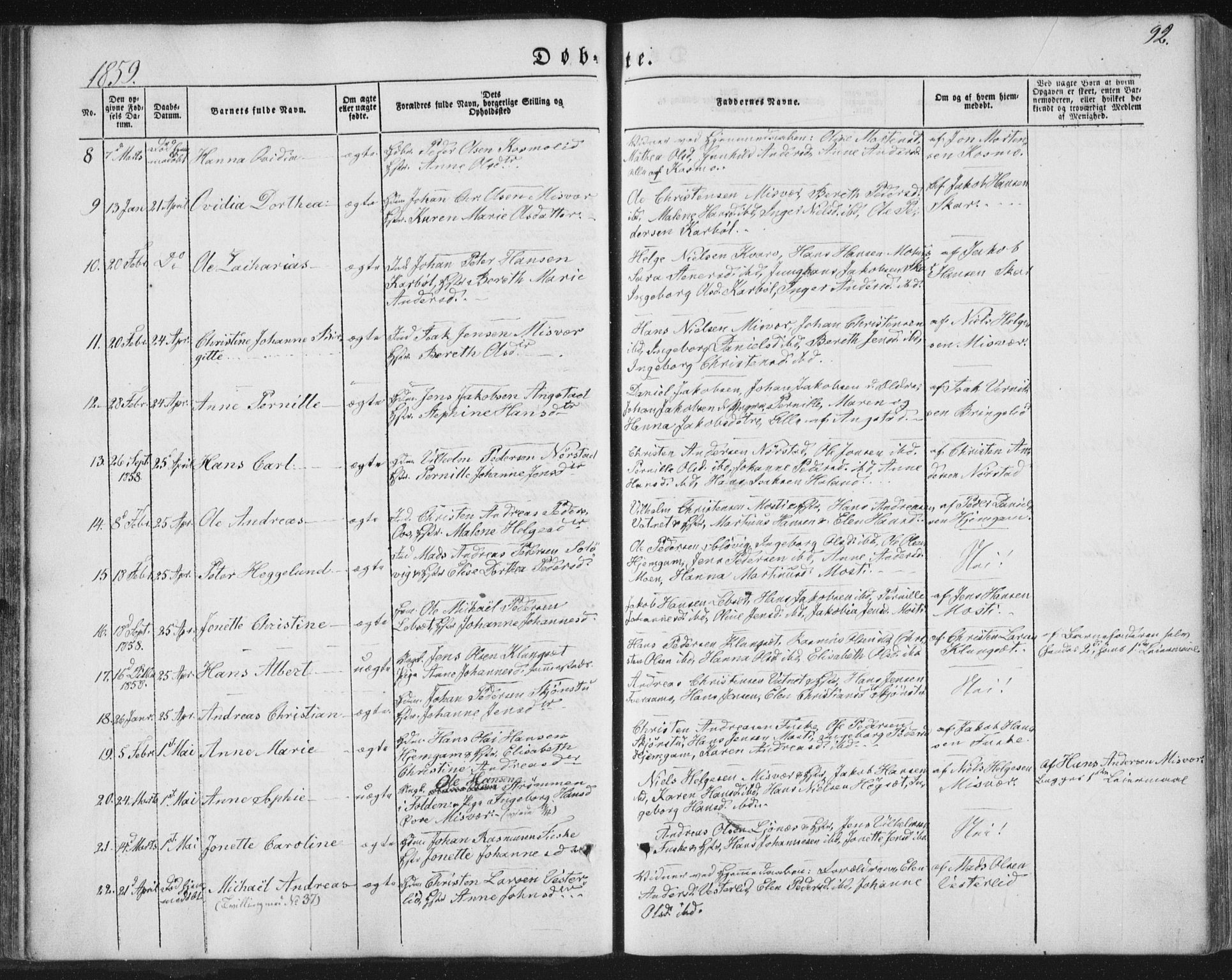 Ministerialprotokoller, klokkerbøker og fødselsregistre - Nordland, SAT/A-1459/852/L0738: Parish register (official) no. 852A08, 1849-1865, p. 92