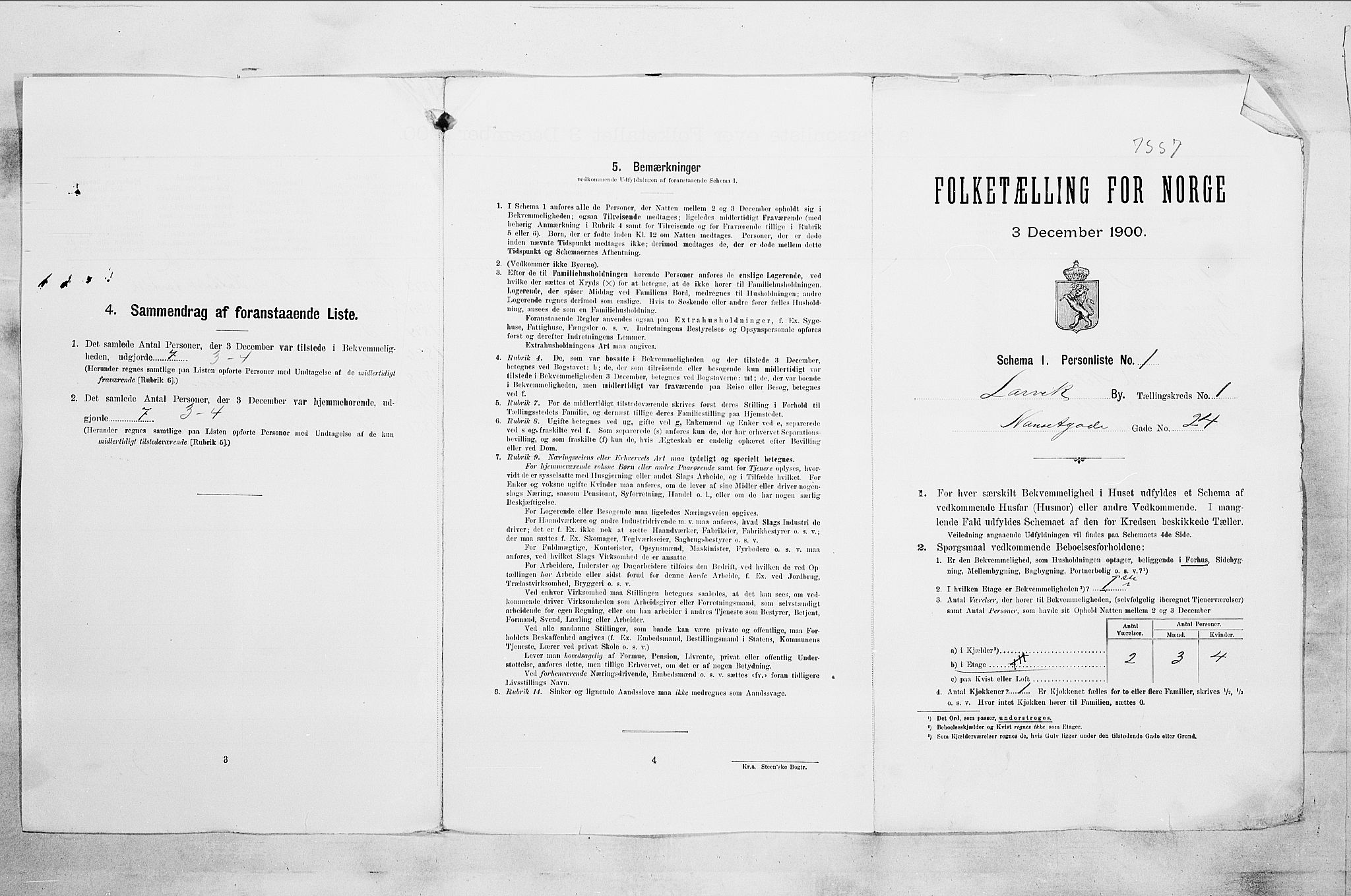 RA, 1900 census for Larvik, 1900, p. 98