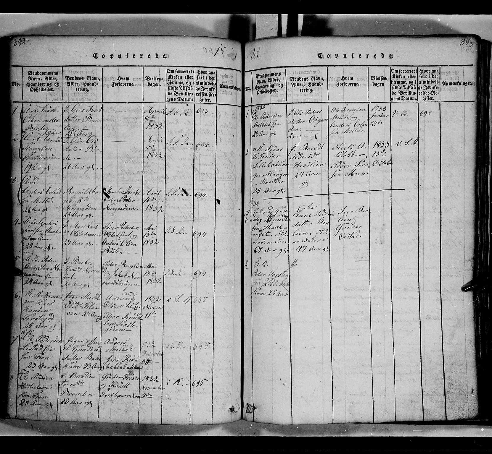Gausdal prestekontor, SAH/PREST-090/H/Ha/Hab/L0002: Parish register (copy) no. 2, 1818-1874, p. 392-393