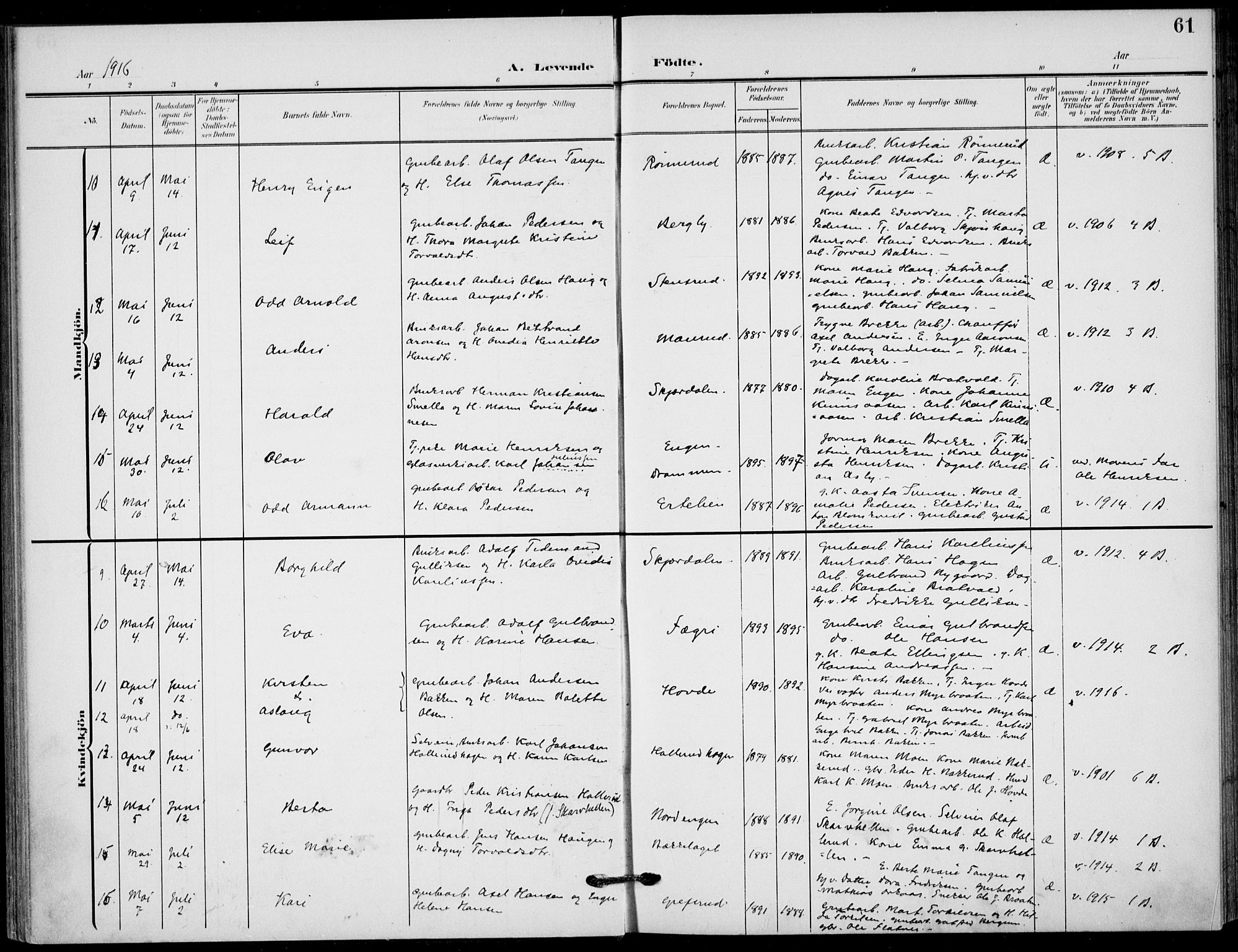 Hole kirkebøker, AV/SAKO-A-228/F/Fb/L0003: Parish register (official) no. II 3, 1906-1916, p. 61