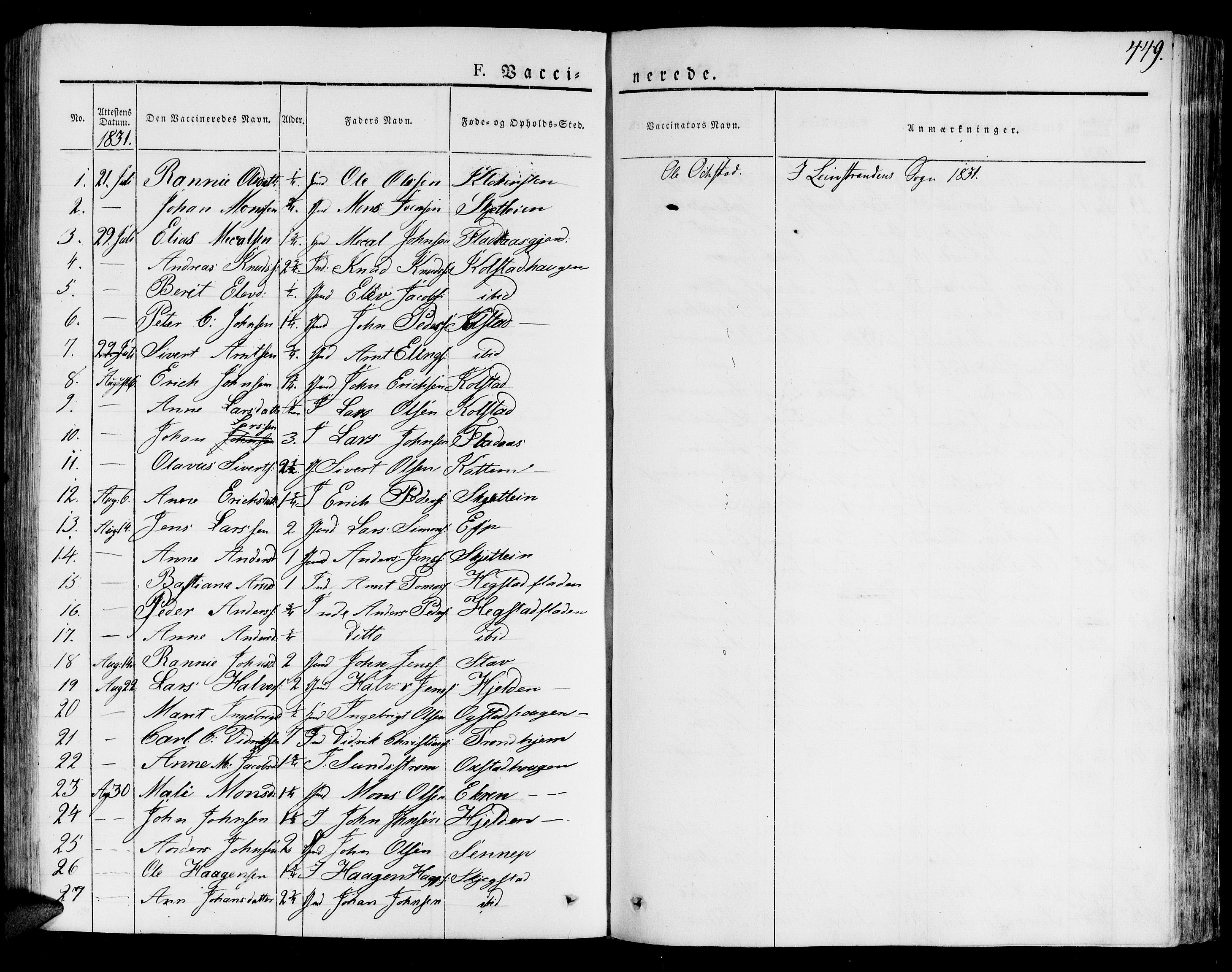 Ministerialprotokoller, klokkerbøker og fødselsregistre - Sør-Trøndelag, SAT/A-1456/691/L1070: Parish register (official) no. 691A05 /1, 1826-1841, p. 449