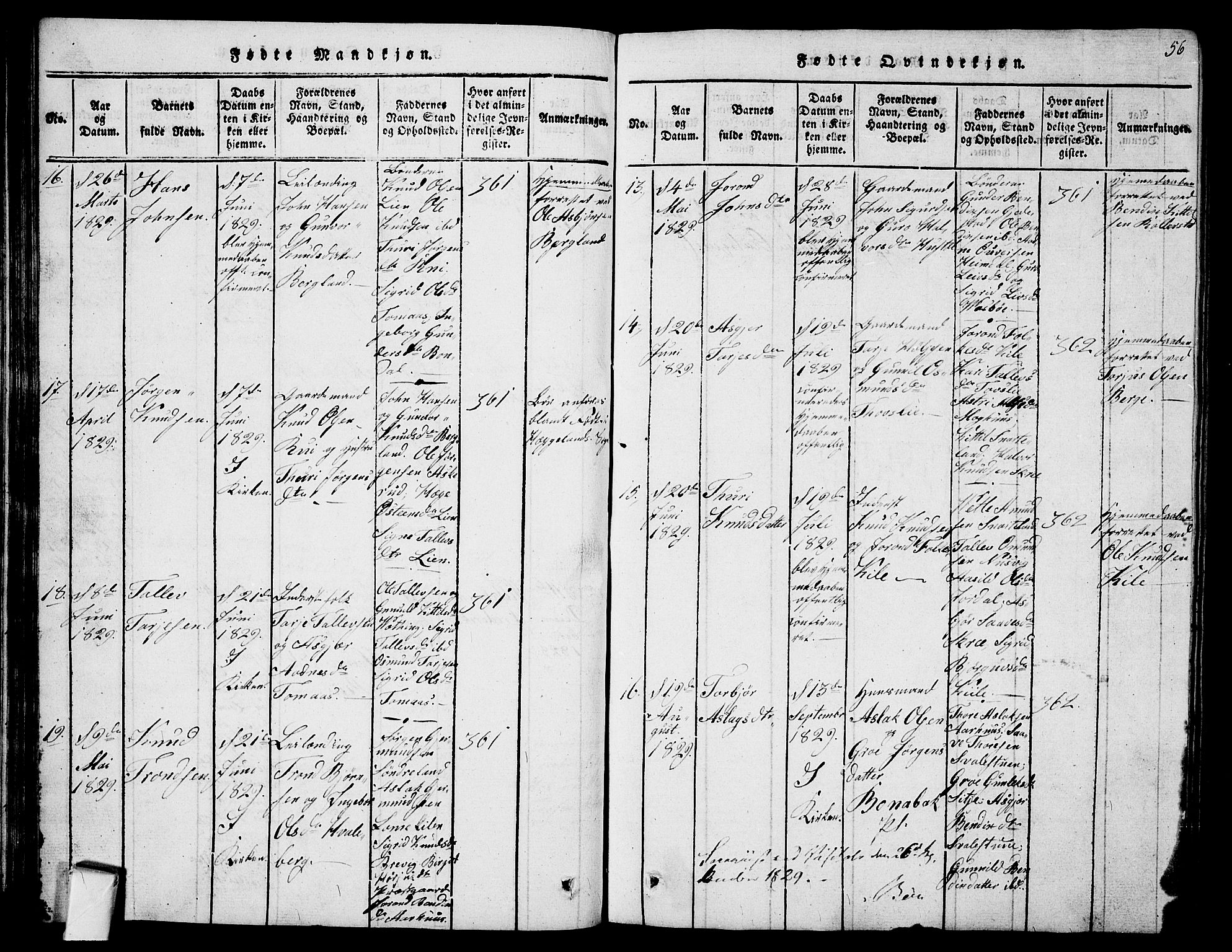 Fyresdal kirkebøker, SAKO/A-263/G/Ga/L0001: Parish register (copy) no. I 1, 1816-1840, p. 56