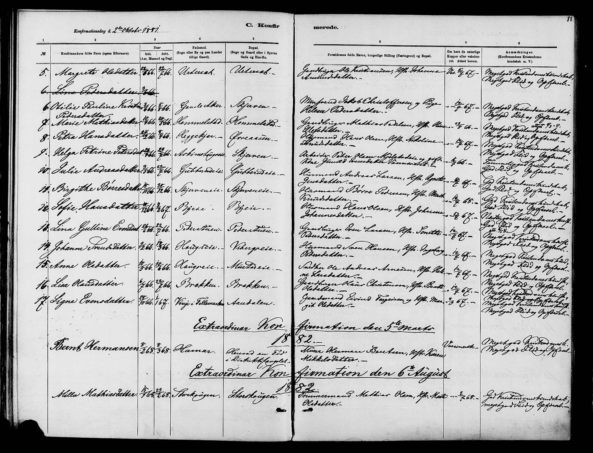 Vardal prestekontor, SAH/PREST-100/H/Ha/Haa/L0010: Parish register (official) no. 10, 1878-1893, p. 88