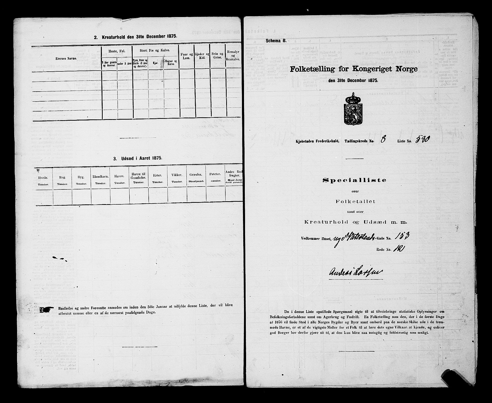 RA, 1875 census for 0101P Fredrikshald, 1875, p. 1409