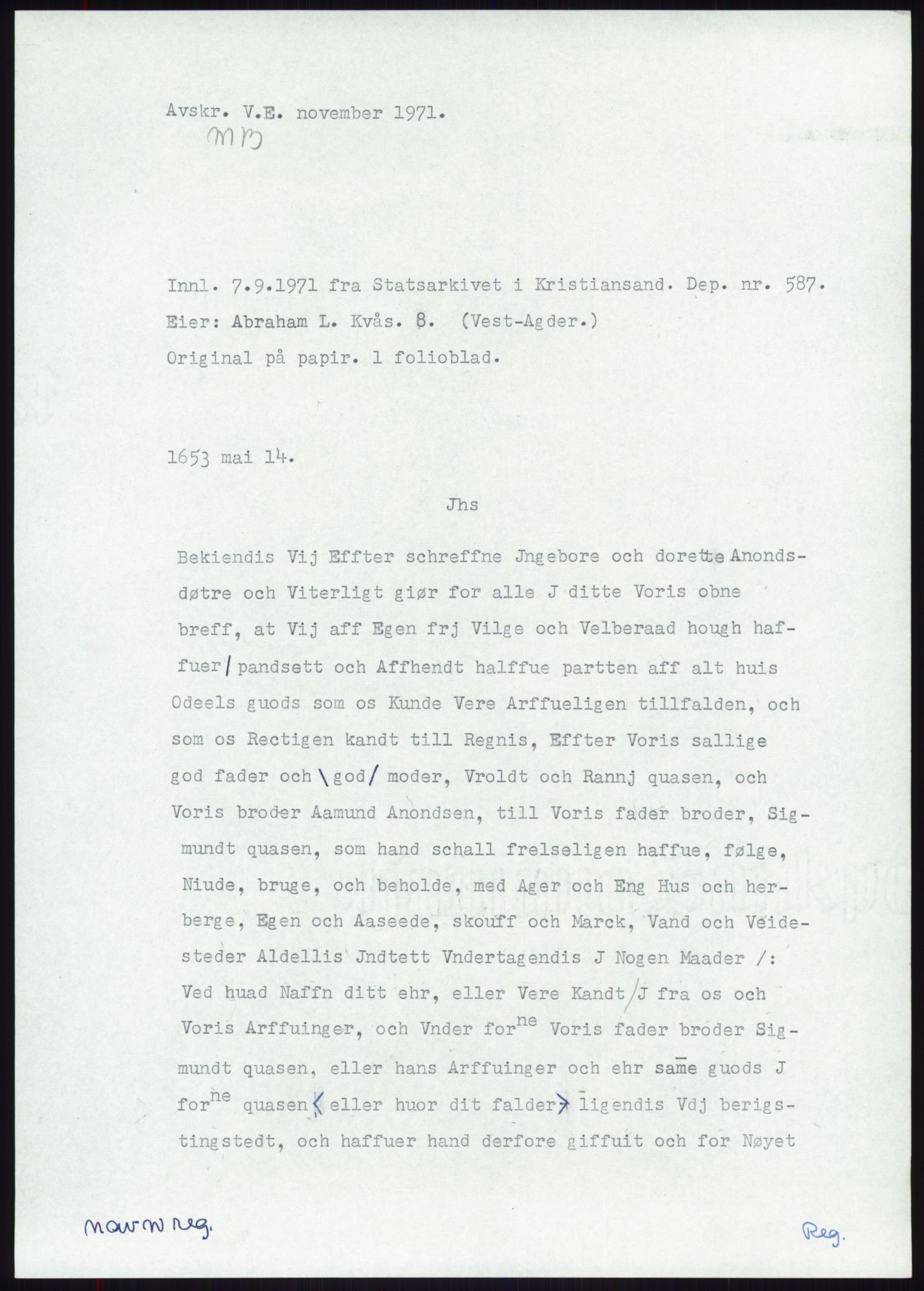 Samlinger til kildeutgivelse, Diplomavskriftsamlingen, RA/EA-4053/H/Ha, p. 1898