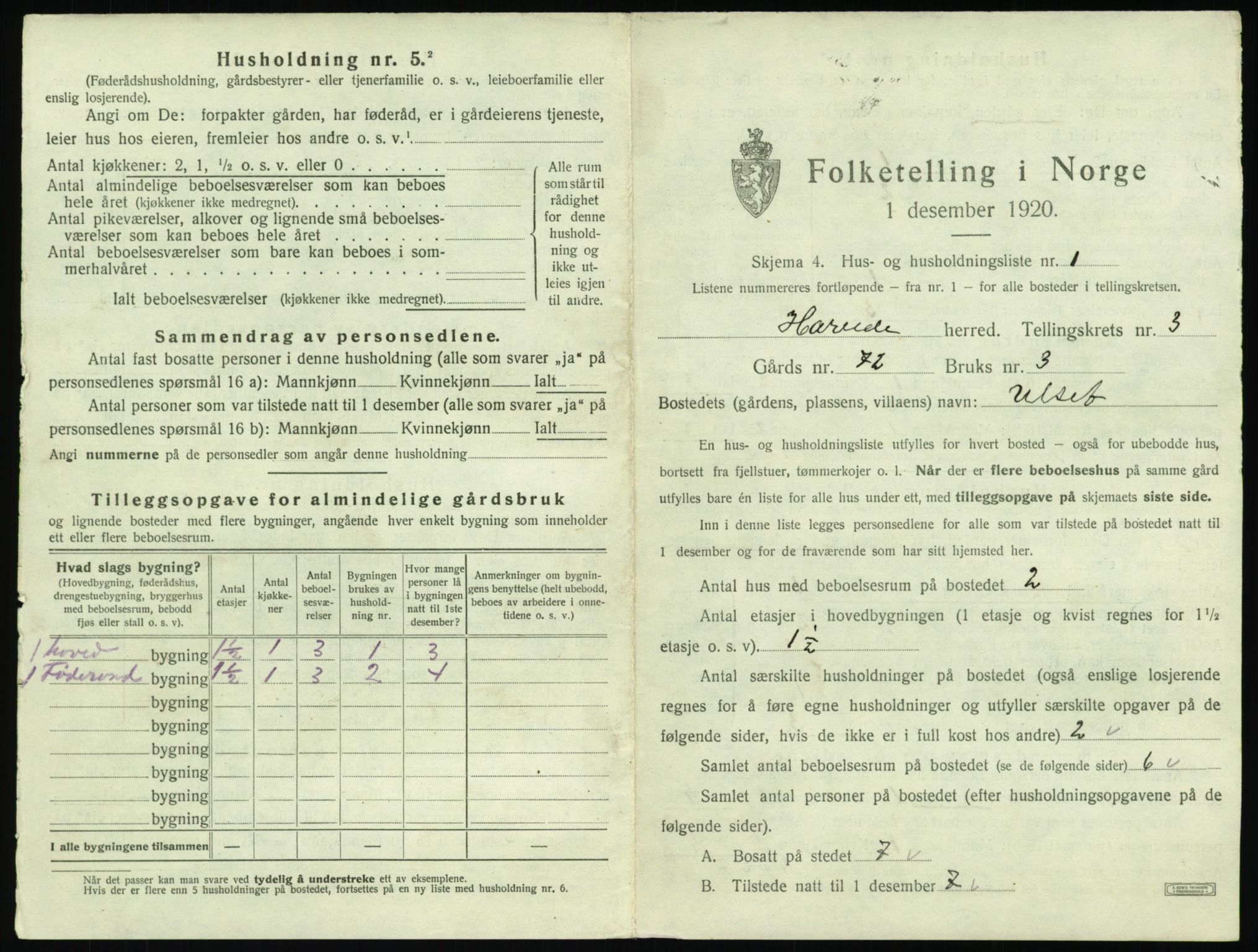 SAT, 1920 census for Hareid, 1920, p. 155