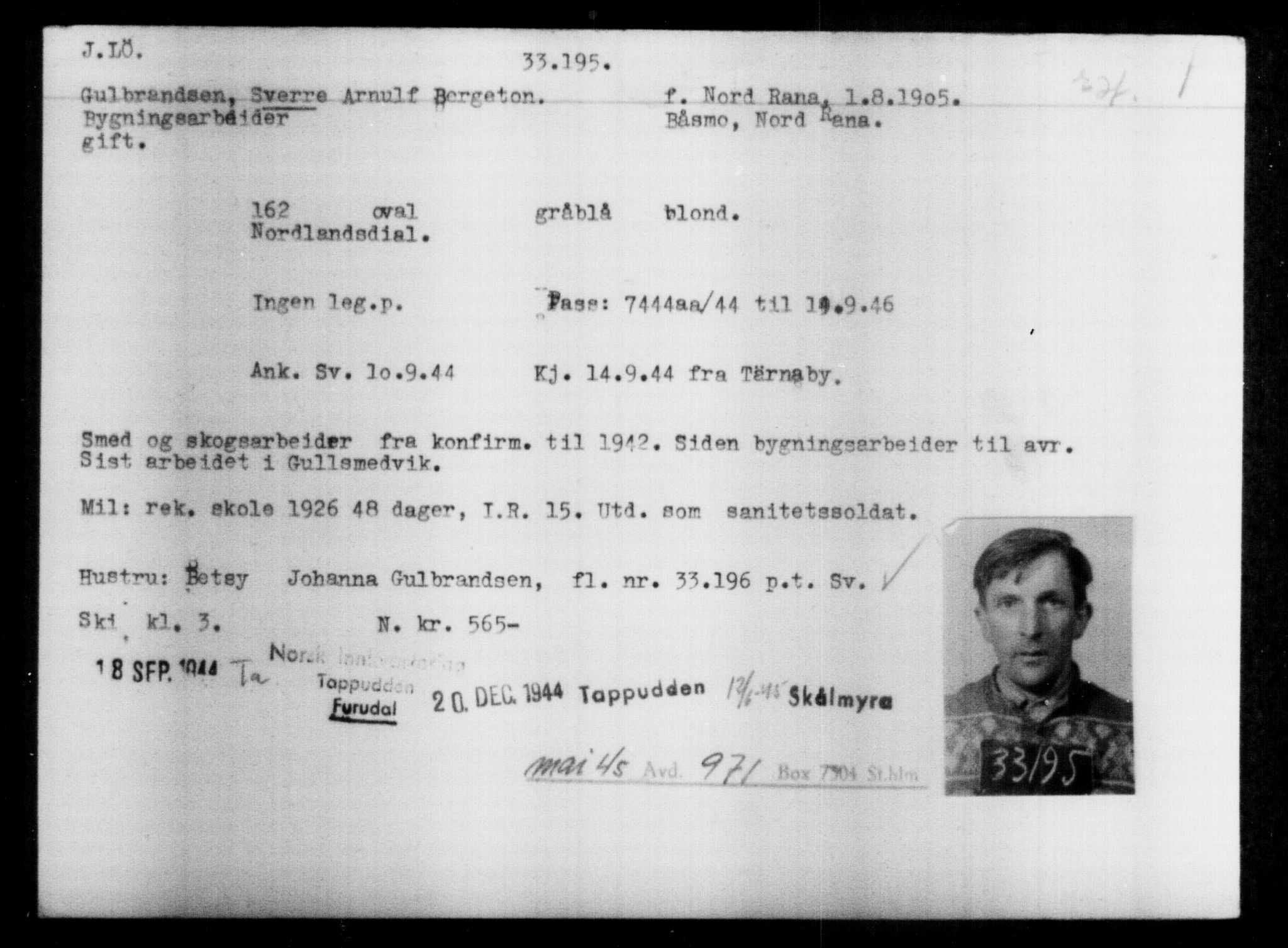Utenriksstasjonene, Legasjonen i Stockholm, Flyktningkontoret, AV/RA-S-6753/V/Va/L0013: Kjesäterkartoteket, flyktninger med registreringsnr. 31500-34731, 1940-1945, p. 1781