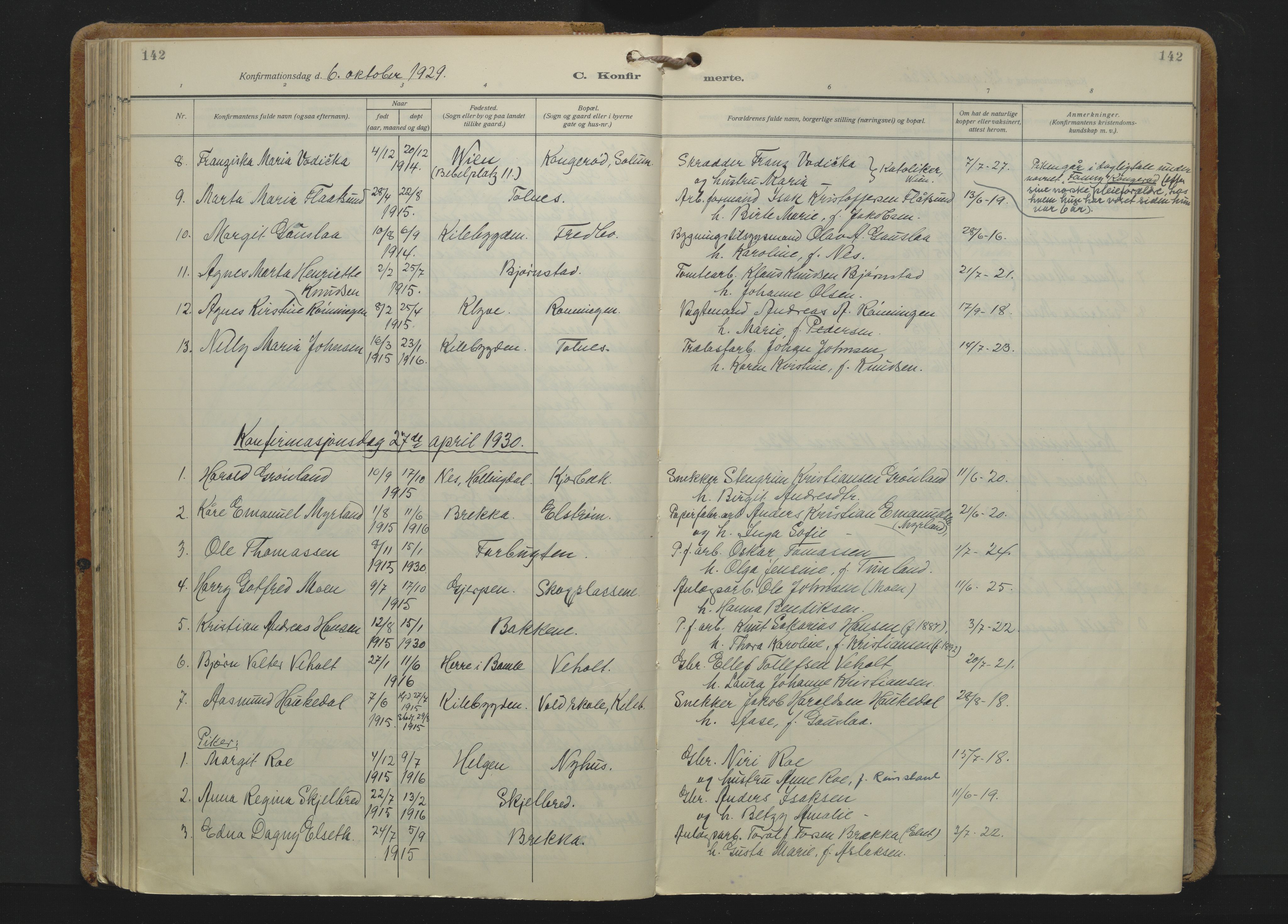 Solum kirkebøker, AV/SAKO-A-306/F/Fa/L0013: Parish register (official) no. I 13, 1923-1936, p. 142