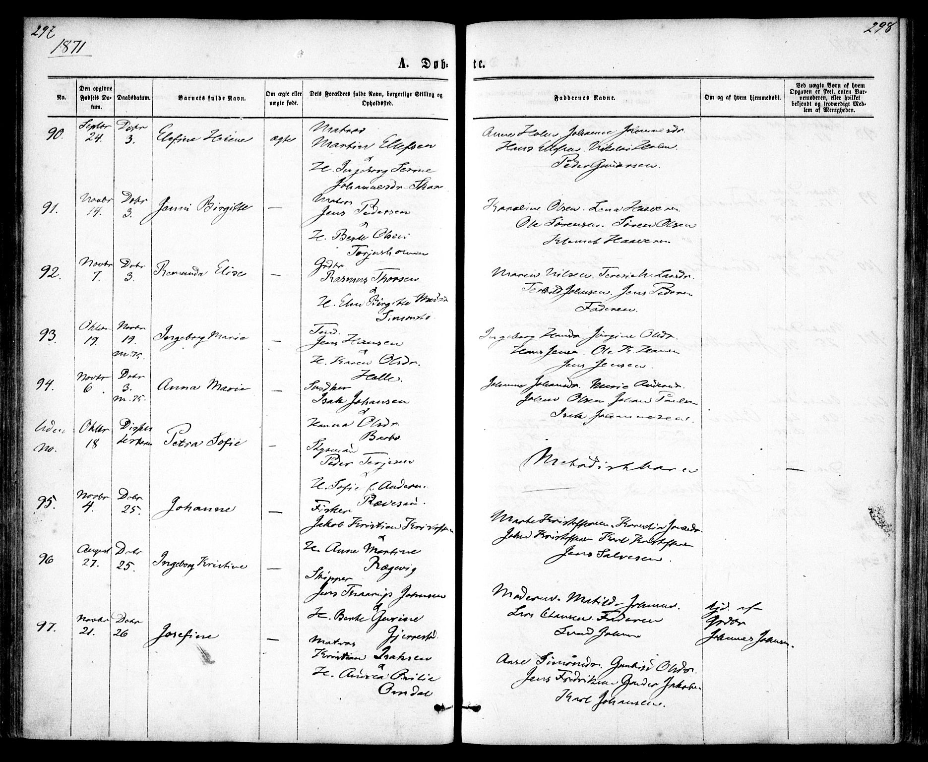 Tromøy sokneprestkontor, SAK/1111-0041/F/Fa/L0008: Parish register (official) no. A 8, 1870-1877, p. 297-298