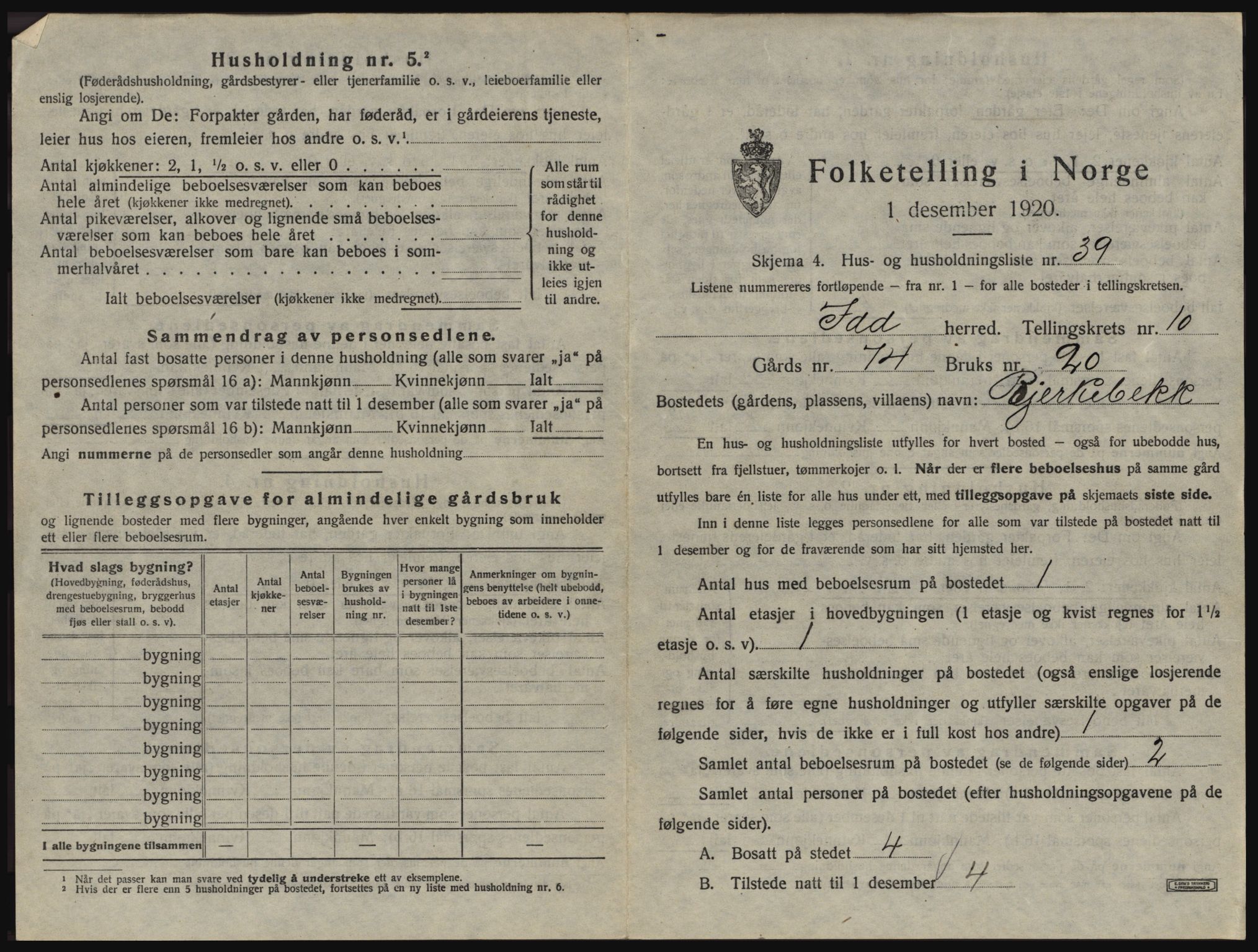 SAO, 1920 census for Idd, 1920, p. 1410