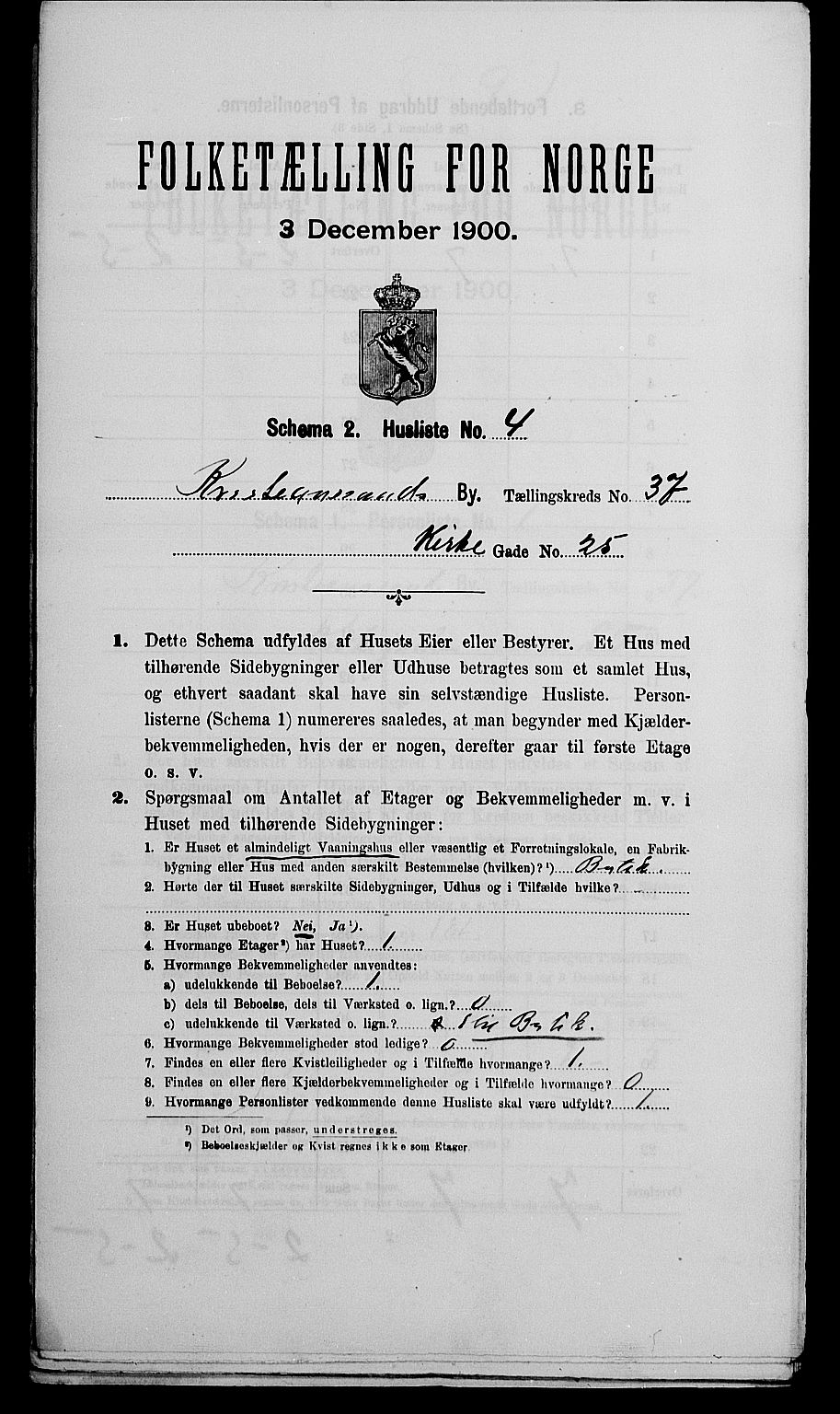 SAK, 1900 census for Kristiansand, 1900, p. 5947