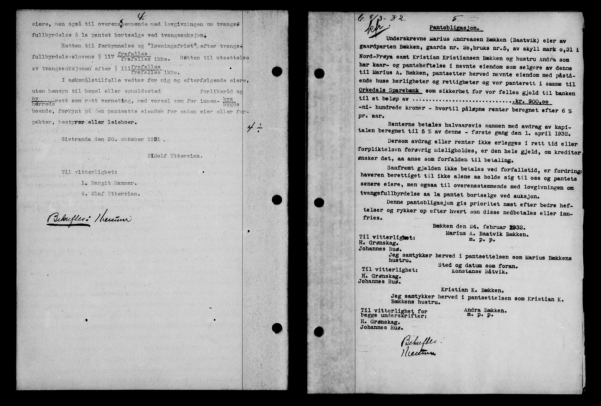 Hitra sorenskriveri, AV/SAT-A-0018/2/2C/2Ca/L0018: Mortgage book no. 18, 1932-1932, p. 4-5