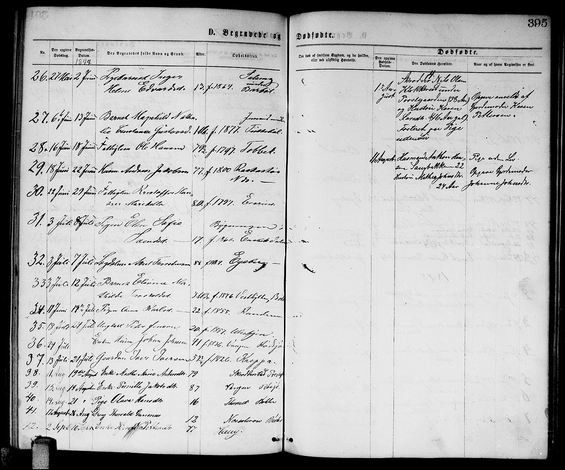 Enebakk prestekontor Kirkebøker, AV/SAO-A-10171c/G/Ga/L0005: Parish register (copy) no. I 5, 1867-1888, p. 395