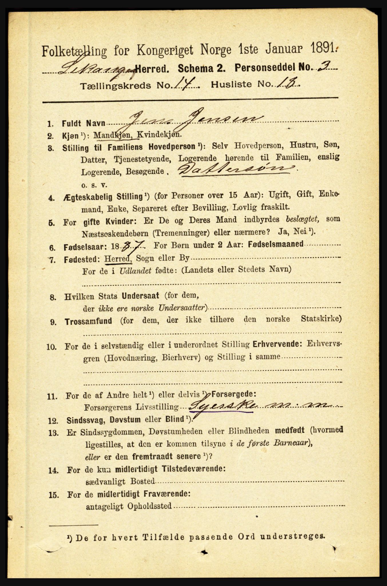 RA, 1891 census for 1419 Leikanger, 1891, p. 2812