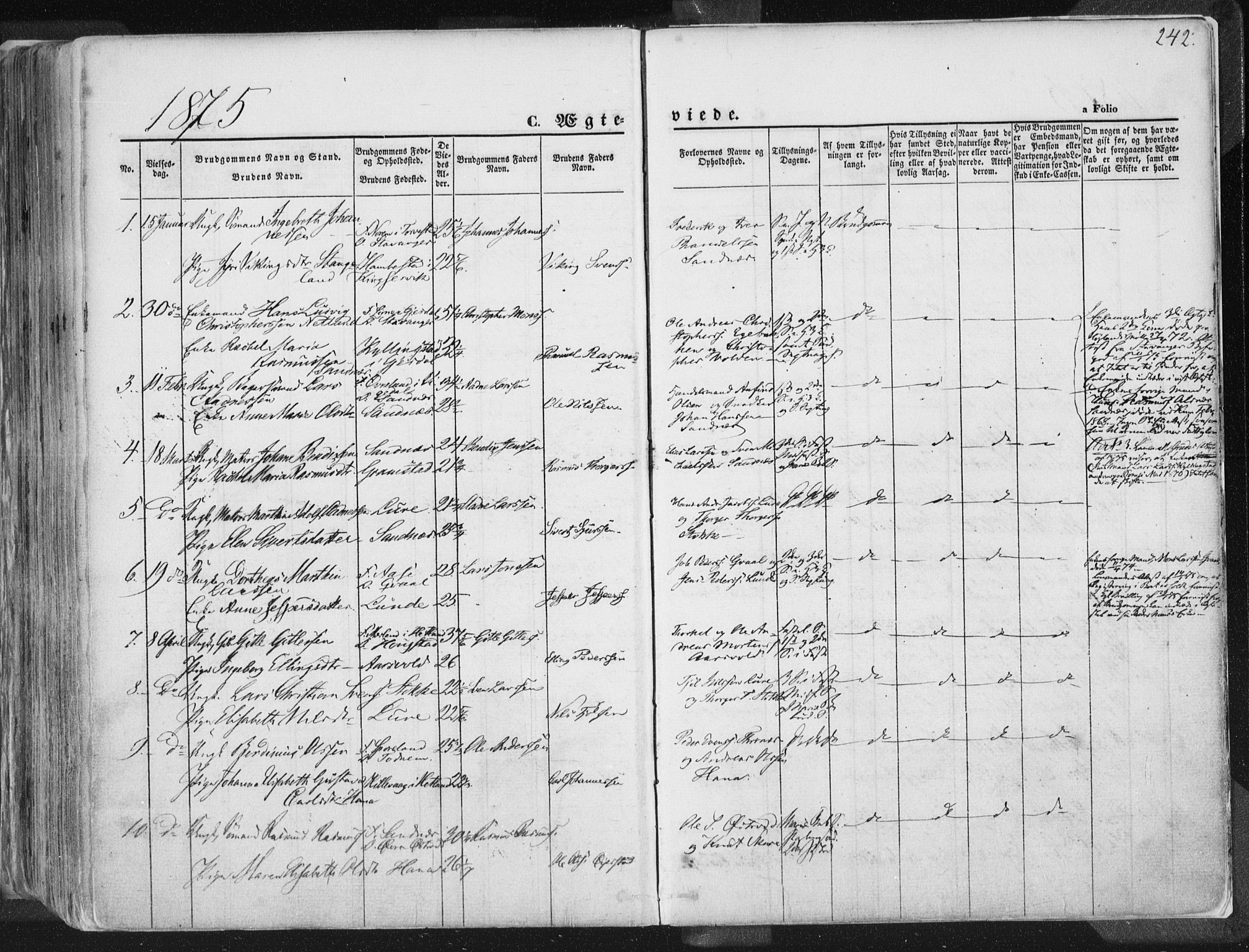 Høyland sokneprestkontor, SAST/A-101799/001/30BA/L0010: Parish register (official) no. A 9.1, 1857-1877, p. 242