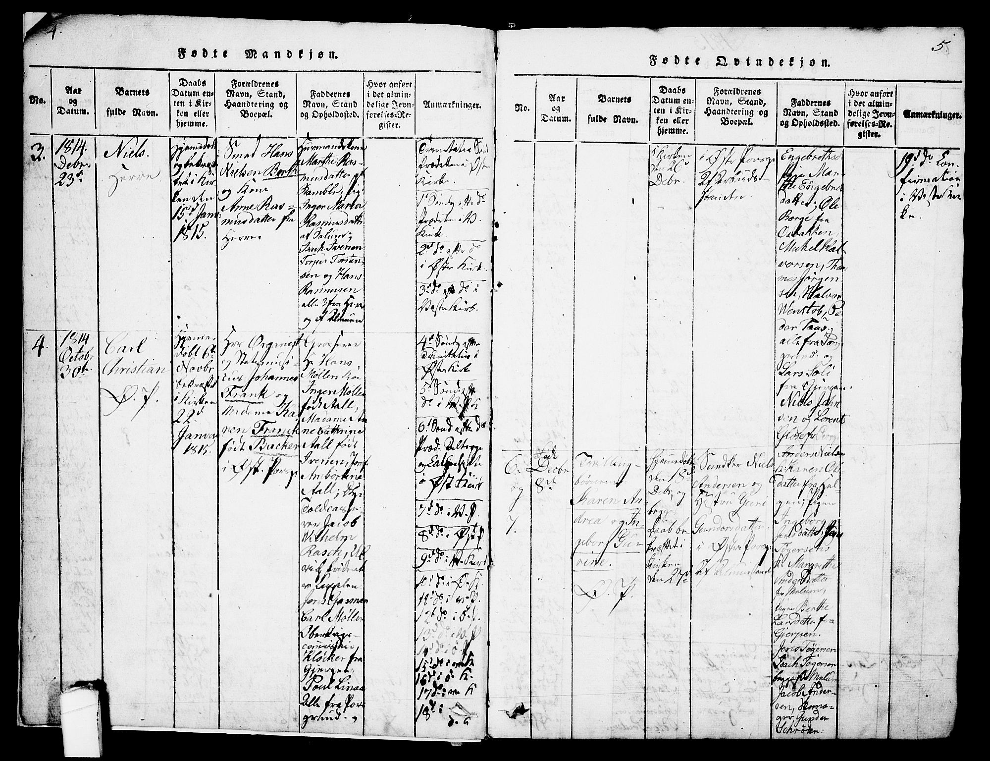 Porsgrunn kirkebøker , AV/SAKO-A-104/G/Gb/L0001: Parish register (copy) no. II 1, 1817-1828, p. 4-5