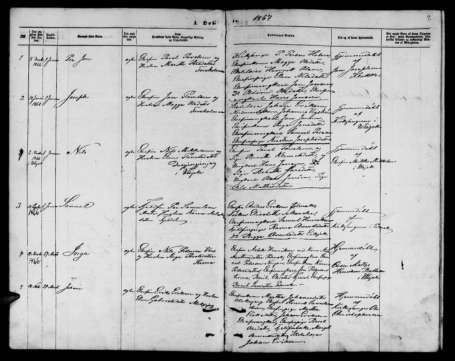 Nesseby sokneprestkontor, SATØ/S-1330/H/Hb/L0006klokker: Parish register (copy) no. 6, 1860-1876, p. 9