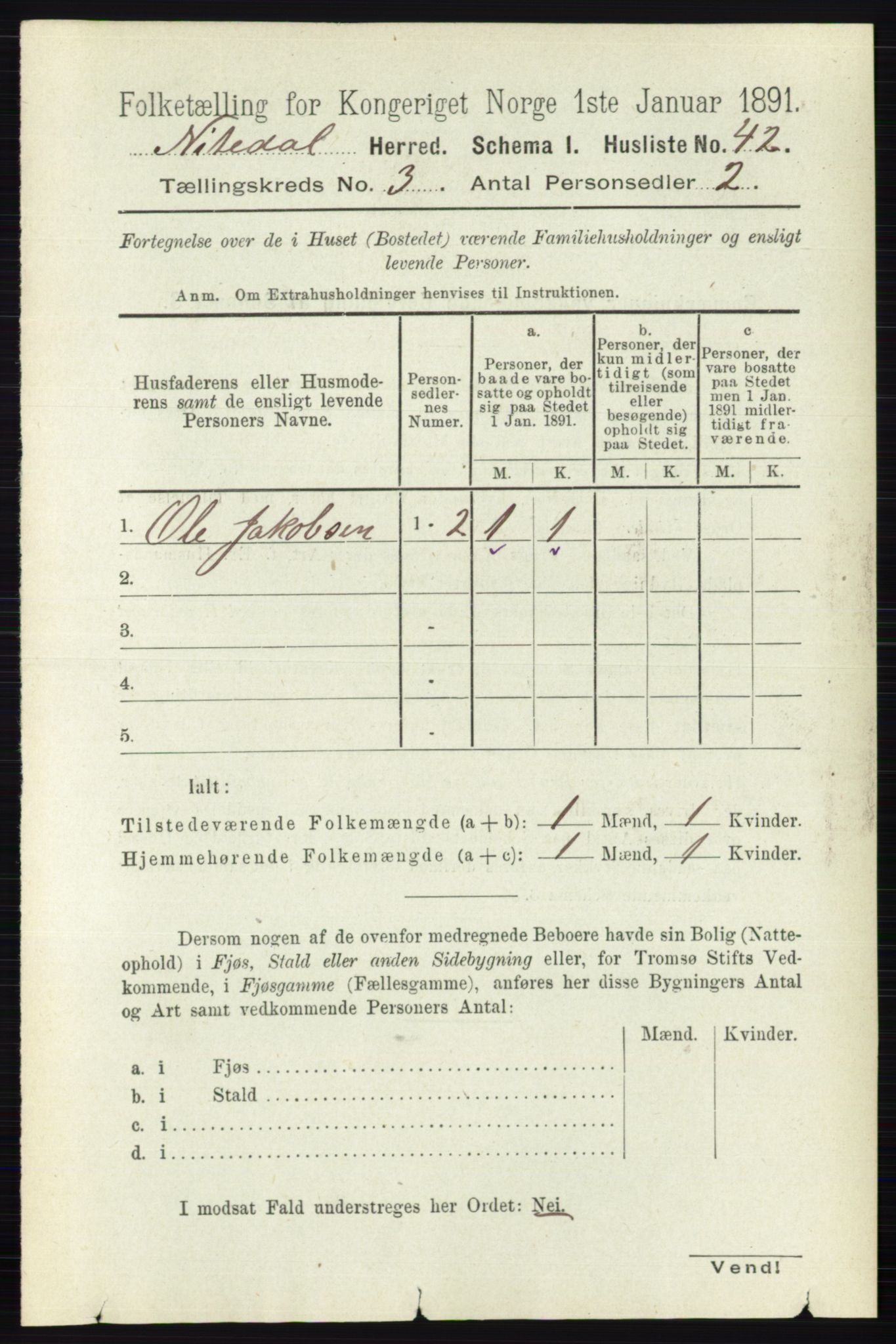 RA, 1891 census for 0233 Nittedal, 1891, p. 1167