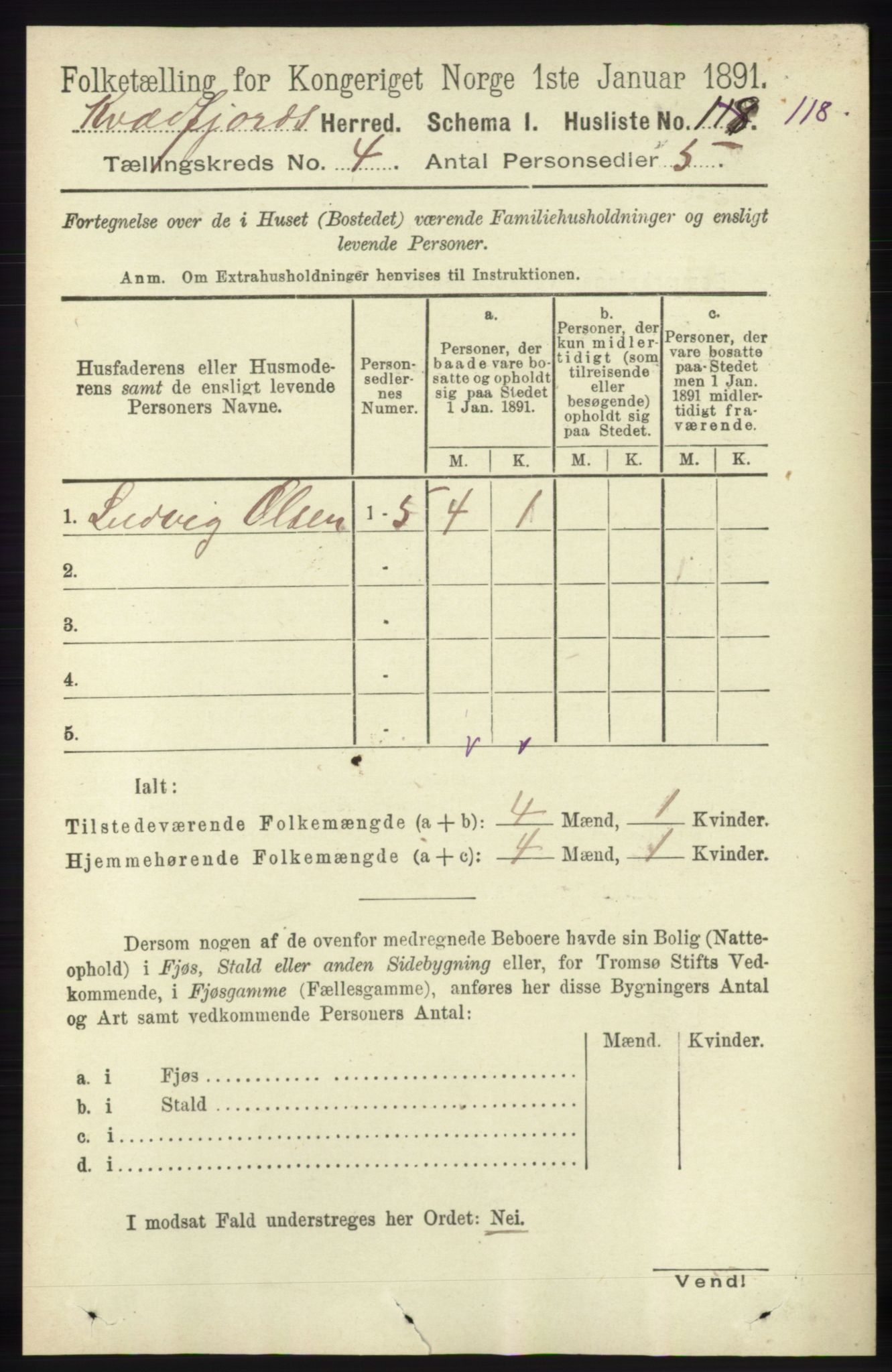 RA, 1891 census for 1911 Kvæfjord, 1891, p. 1868