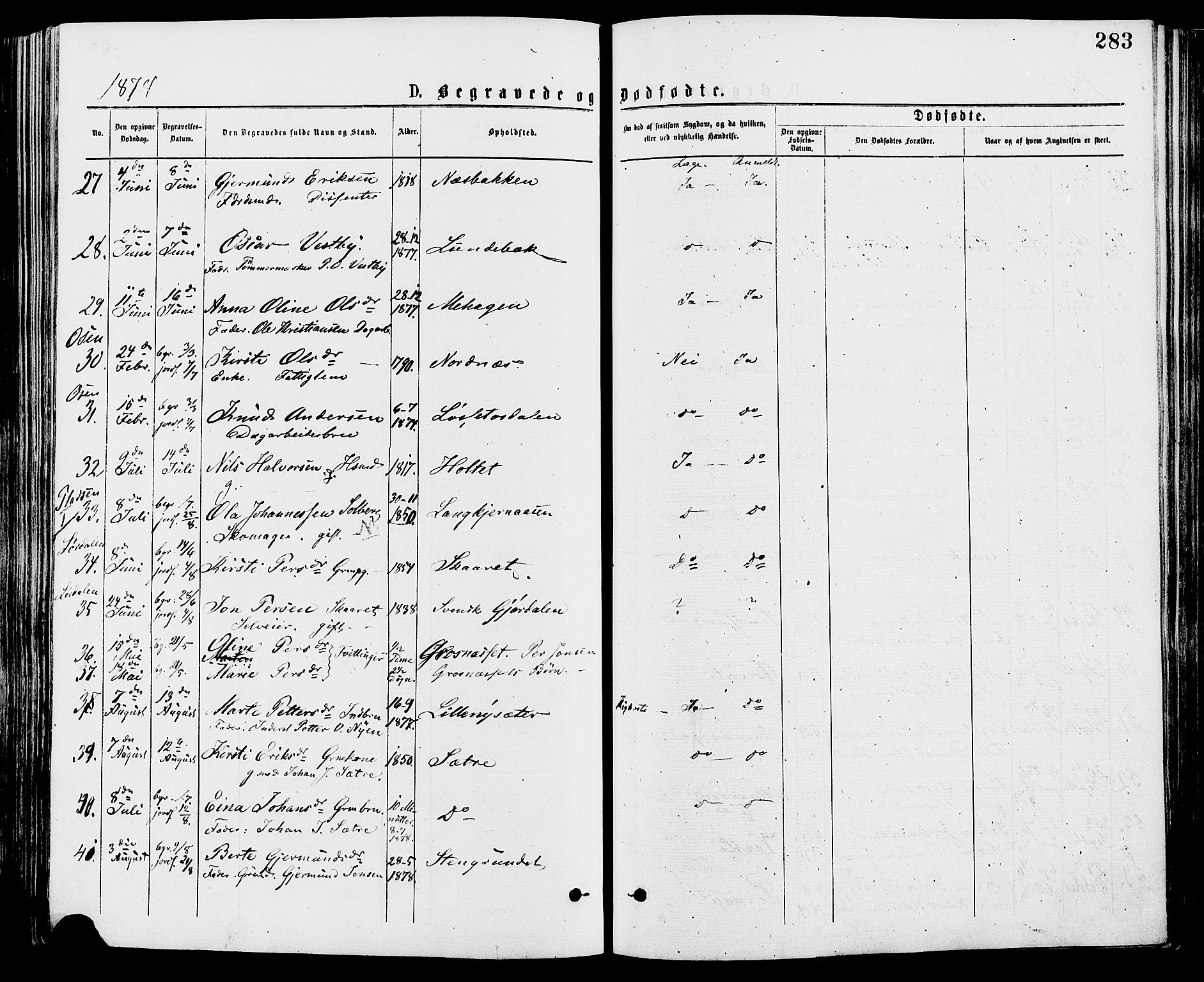 Trysil prestekontor, AV/SAH-PREST-046/H/Ha/Haa/L0007: Parish register (official) no. 7, 1874-1880, p. 283