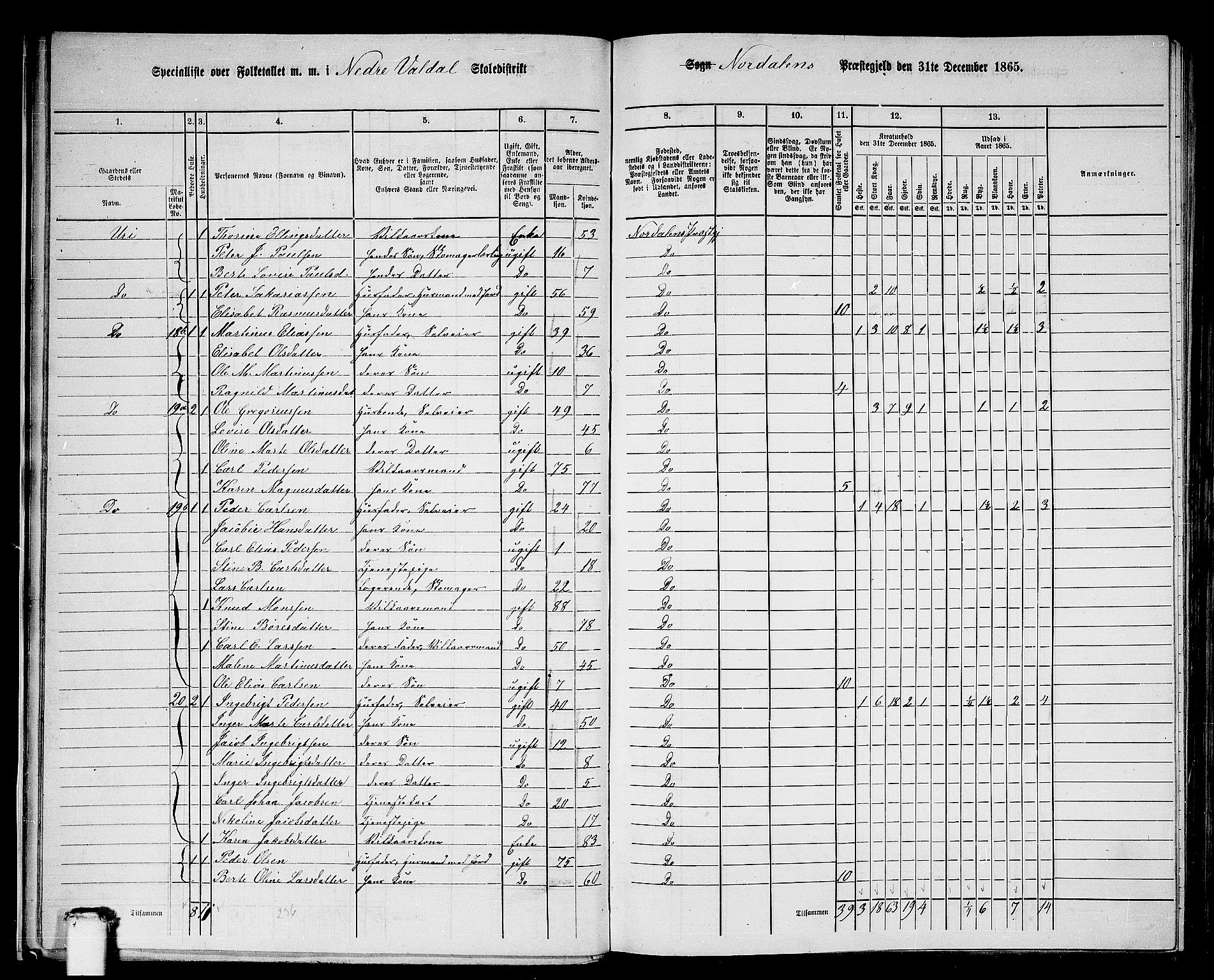 RA, 1865 census for Norddal, 1865, p. 16