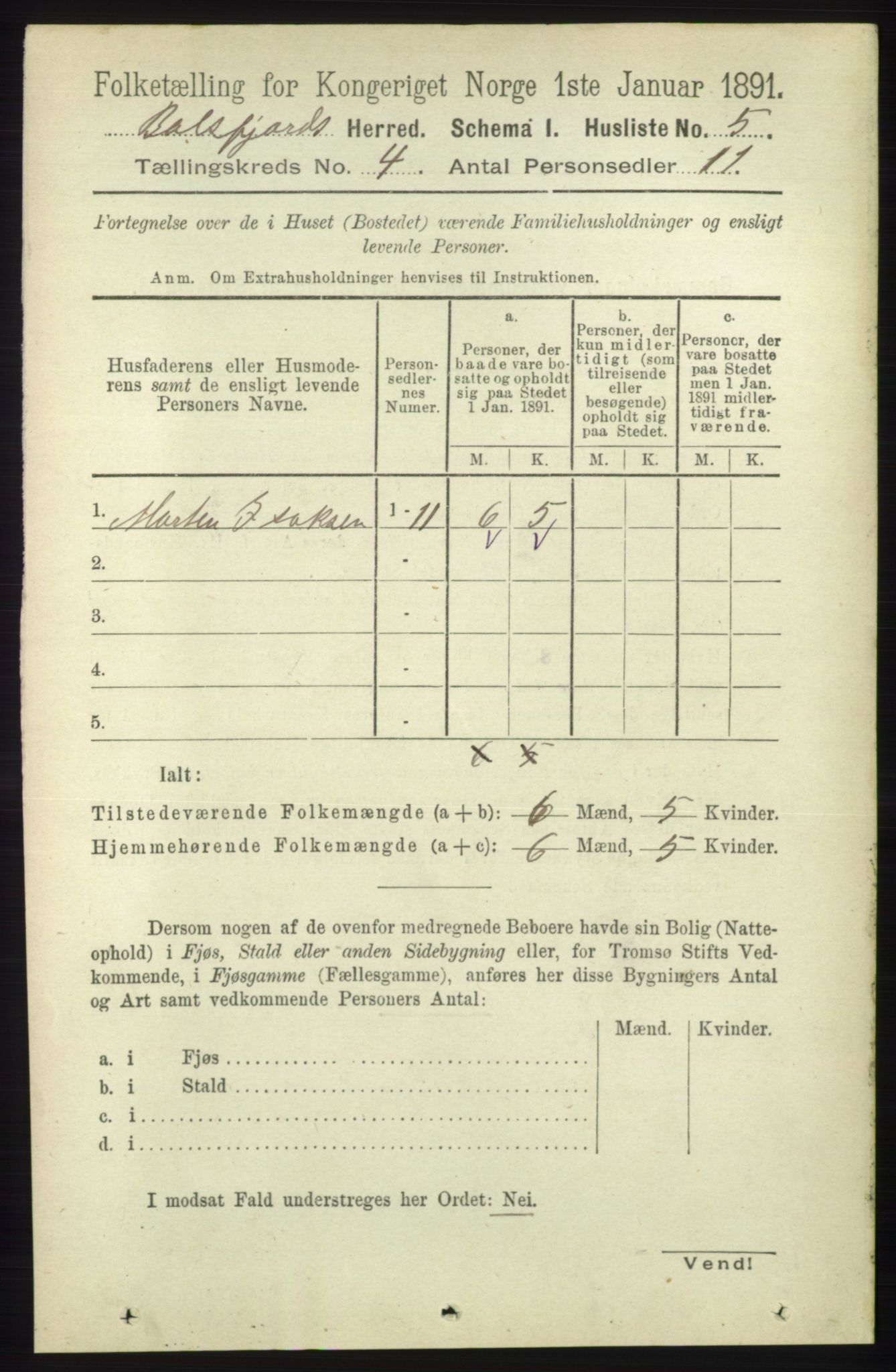 RA, 1891 census for 1933 Balsfjord, 1891, p. 1086