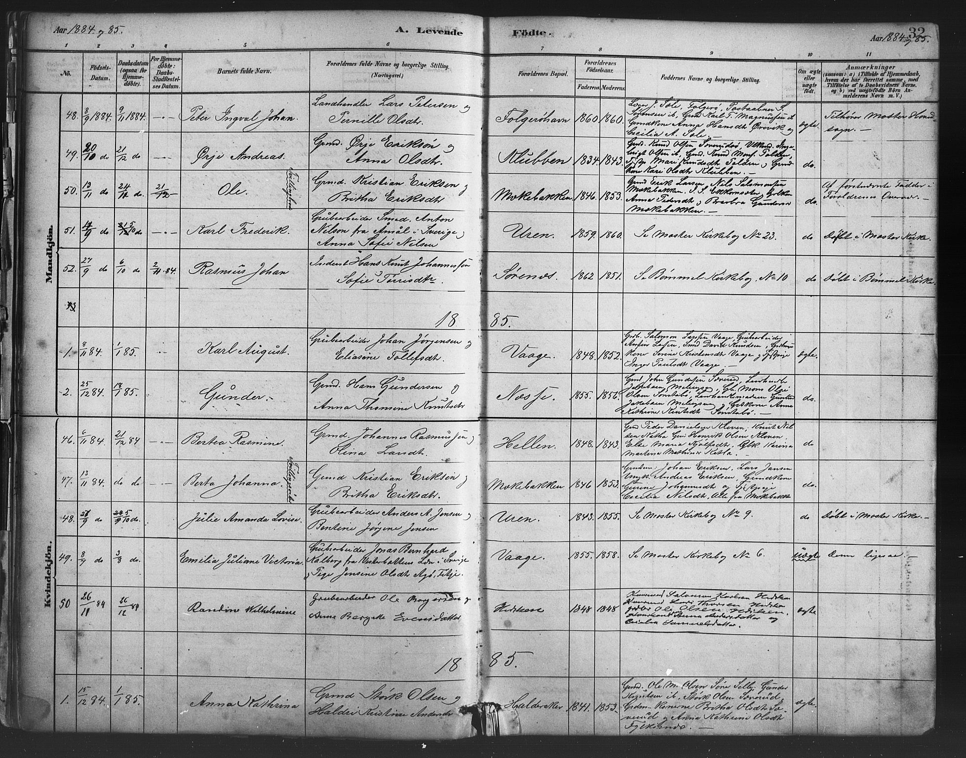 Finnås sokneprestembete, SAB/A-99925/H/Ha/Haa/Haac/L0001: Parish register (official) no. C 1, 1881-1894, p. 32