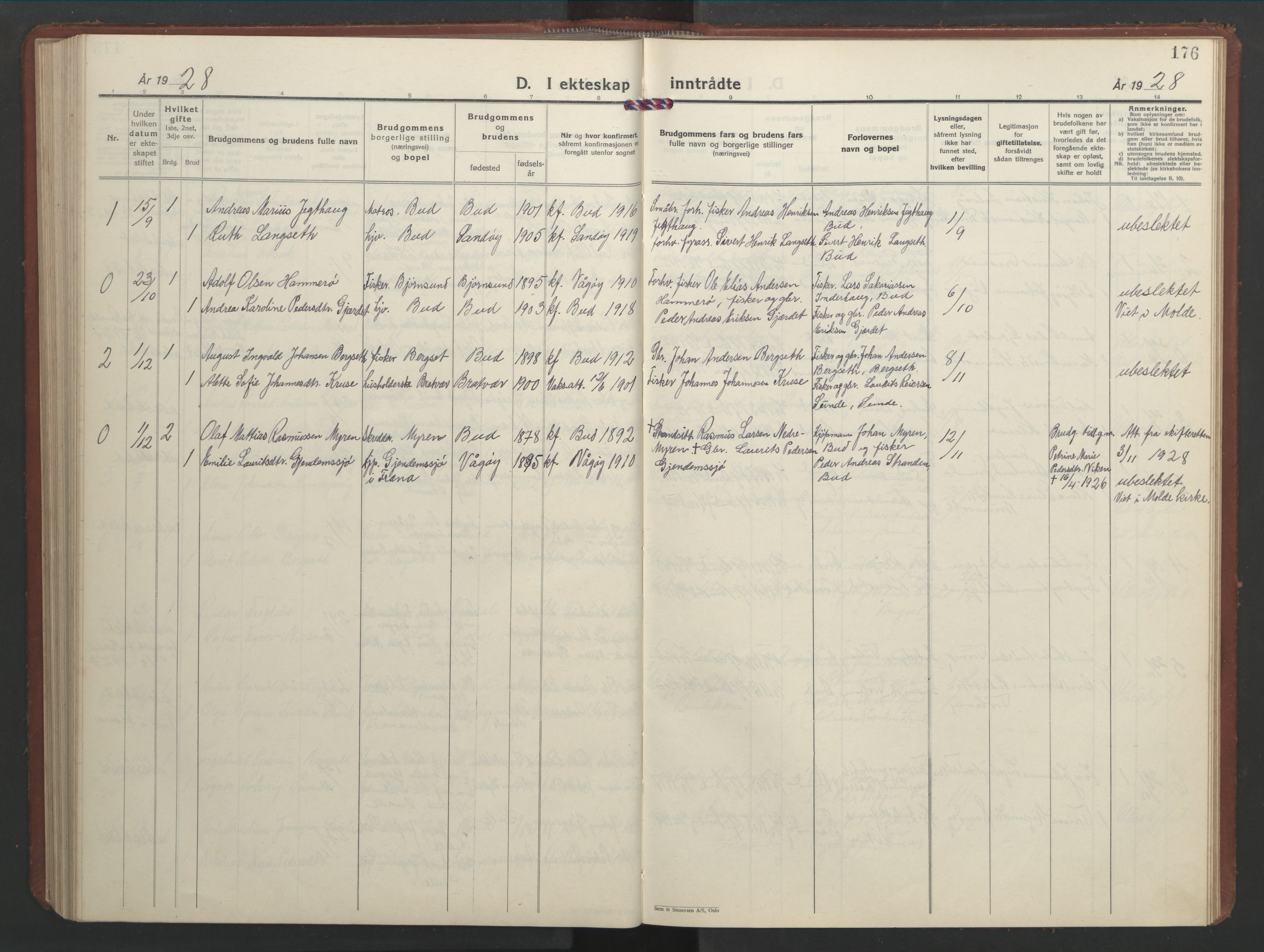 Ministerialprotokoller, klokkerbøker og fødselsregistre - Møre og Romsdal, AV/SAT-A-1454/566/L0775: Parish register (copy) no. 566C04, 1930-1946, p. 176