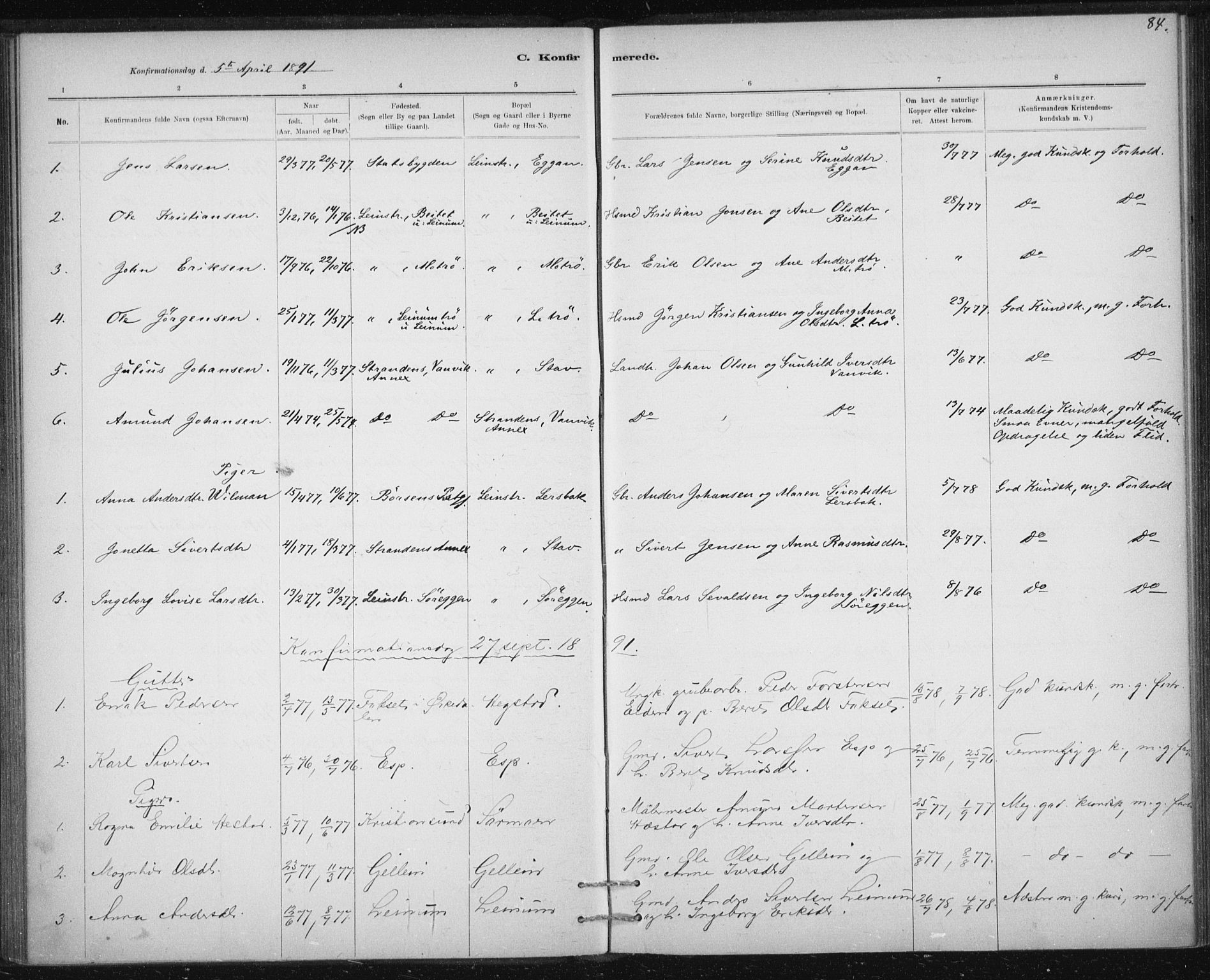 Ministerialprotokoller, klokkerbøker og fødselsregistre - Sør-Trøndelag, SAT/A-1456/613/L0392: Parish register (official) no. 613A01, 1887-1906, p. 84