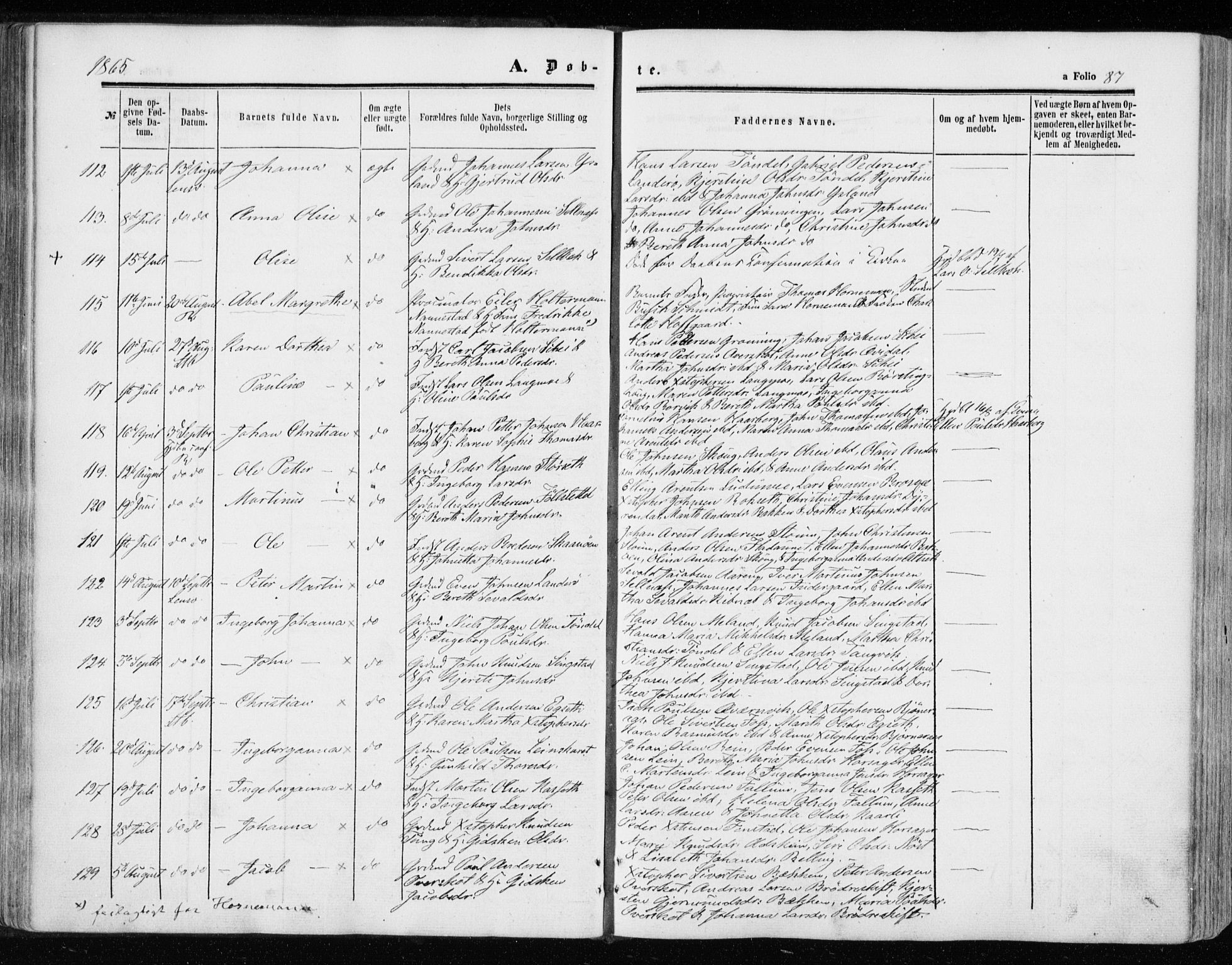 Ministerialprotokoller, klokkerbøker og fødselsregistre - Sør-Trøndelag, SAT/A-1456/646/L0612: Parish register (official) no. 646A10, 1858-1869, p. 87
