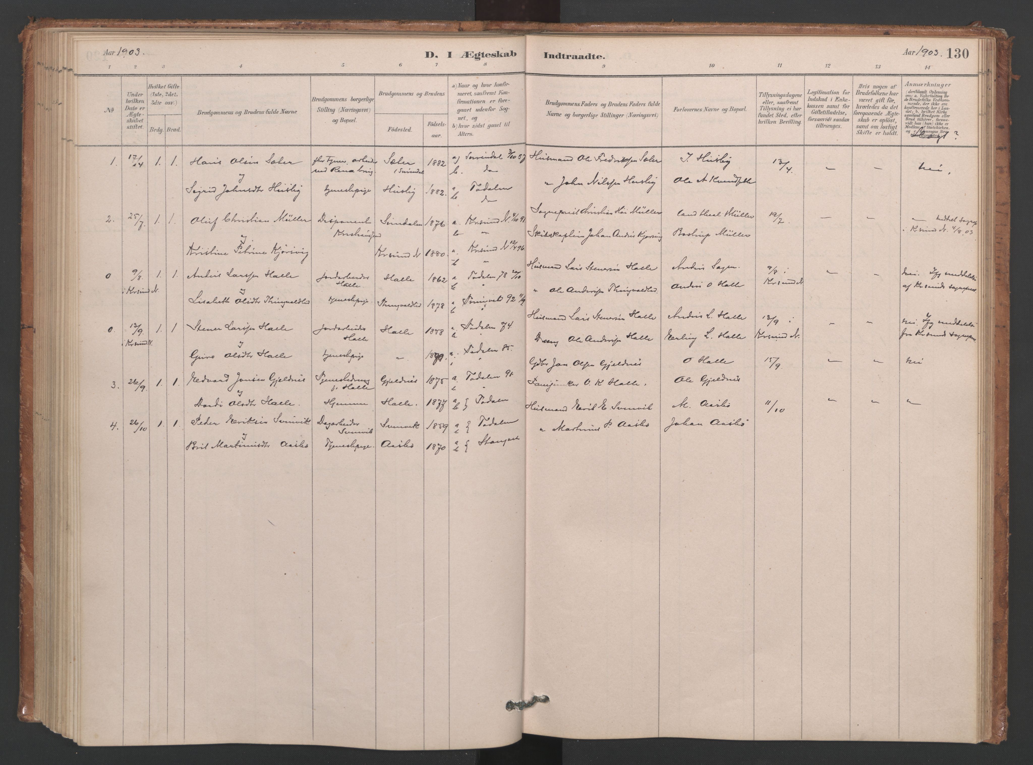 Ministerialprotokoller, klokkerbøker og fødselsregistre - Møre og Romsdal, SAT/A-1454/593/L1034: Parish register (official) no. 593A01, 1879-1911, p. 130