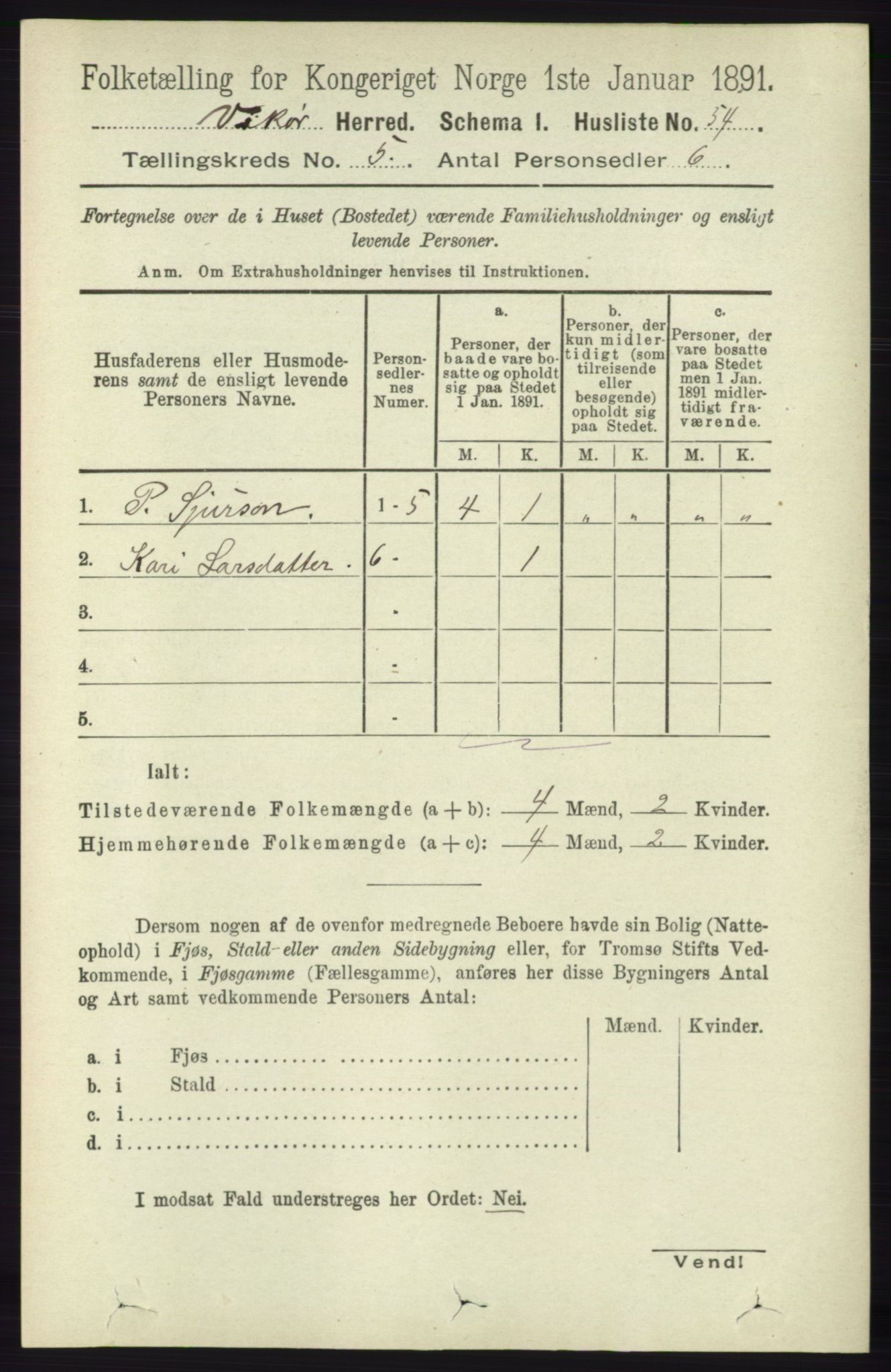 RA, 1891 census for 1238 Vikør, 1891, p. 1411